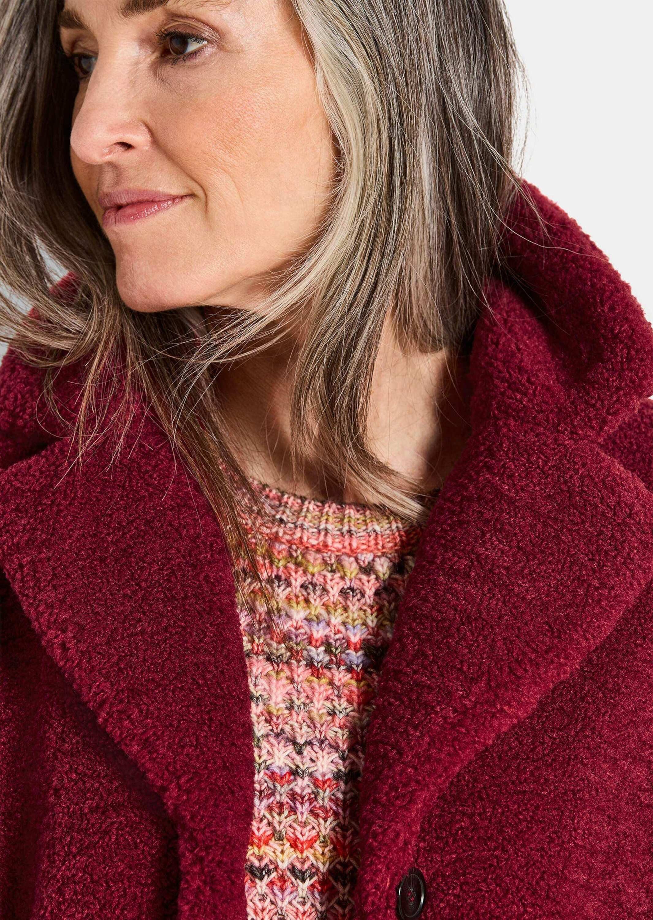 GOLDNER Winterjacke Kuscheliger Teddymantel, Reverskragen Webpelzjacke, kontrastfarbene Knöpfe, Nahttaschen, leicht gefüttert