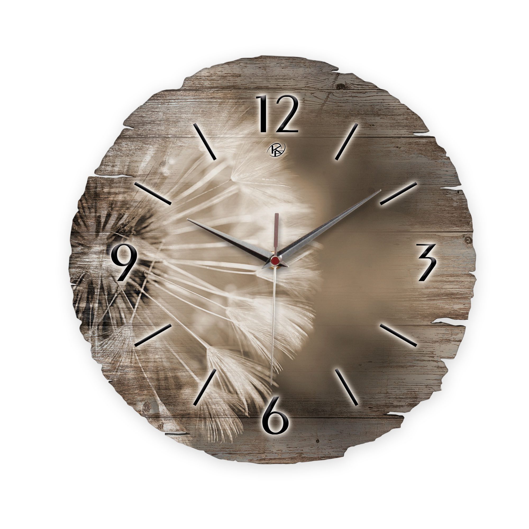 Kreative Feder Wanduhr Wanduhr "Pusteblume" aus Naturholz (ohne Ticken; Funk- oder Quarzuhrwerk; ⌀ 30cm; außergewöhnlich)