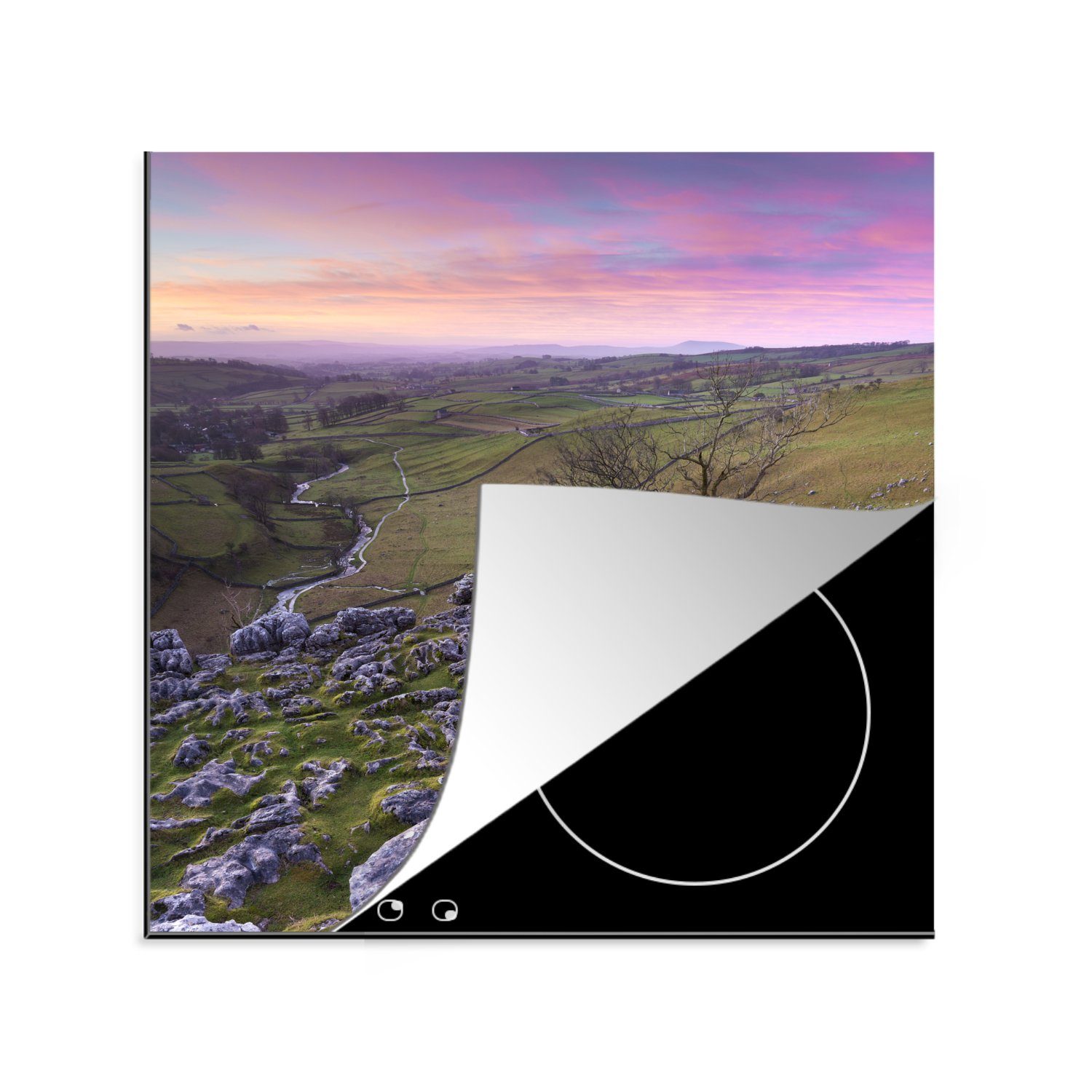MuchoWow Herdblende-/Abdeckplatte Kalkstein in der Landschaft des Yorkshire Dales National Park, Vinyl, (1 tlg), 78x78 cm, Ceranfeldabdeckung, Arbeitsplatte für küche