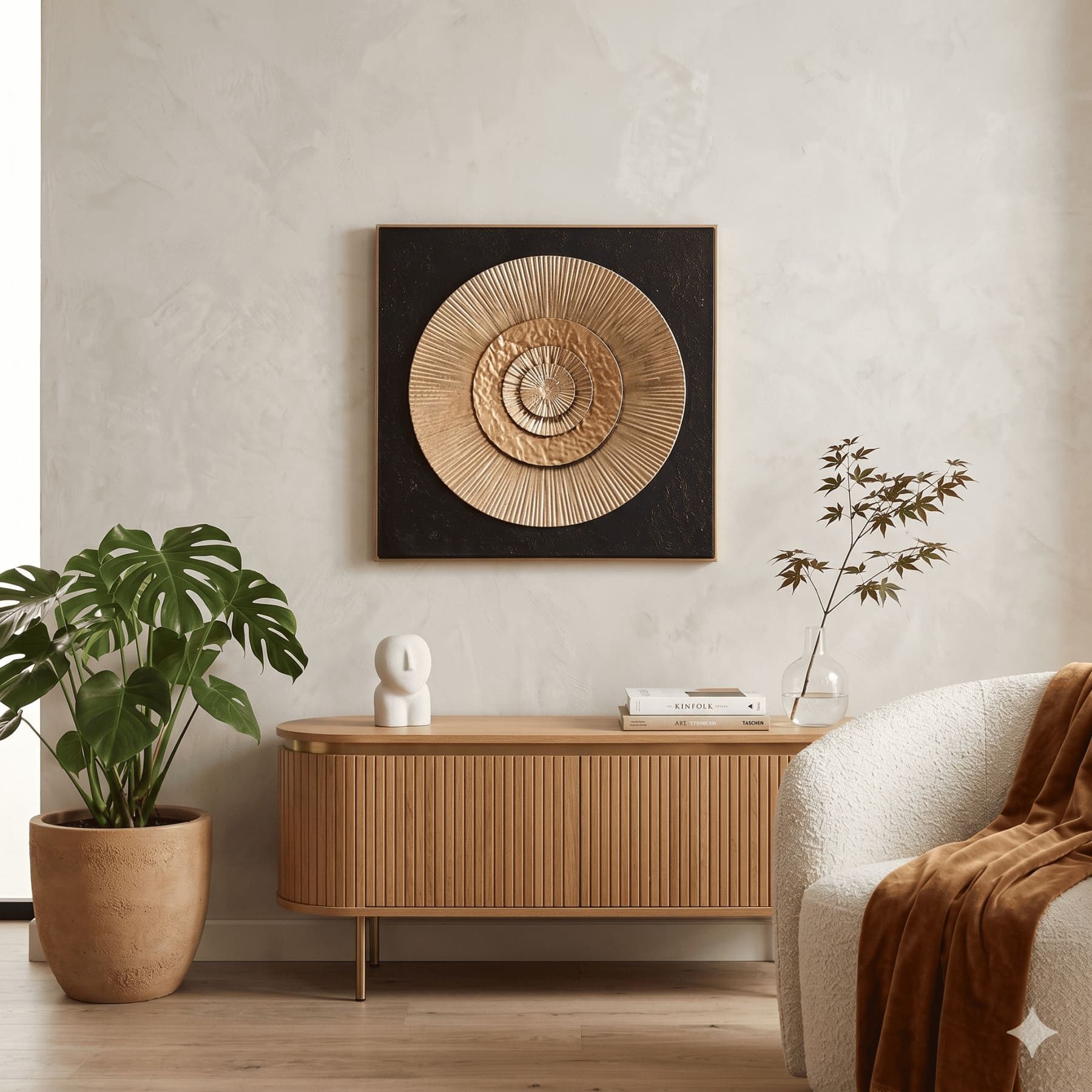 Dekoleidenschaft Wandbild "Golden Circle" 3D Wanddeko aus Metall, gold & schwarz, Metallbild, 56x56 cm, Wandschmuck