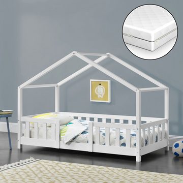 en.casa Kinderbett (Bett und Matratzen), »Treviolo« Hausbett mit Matratze Weiß 70x140 cm