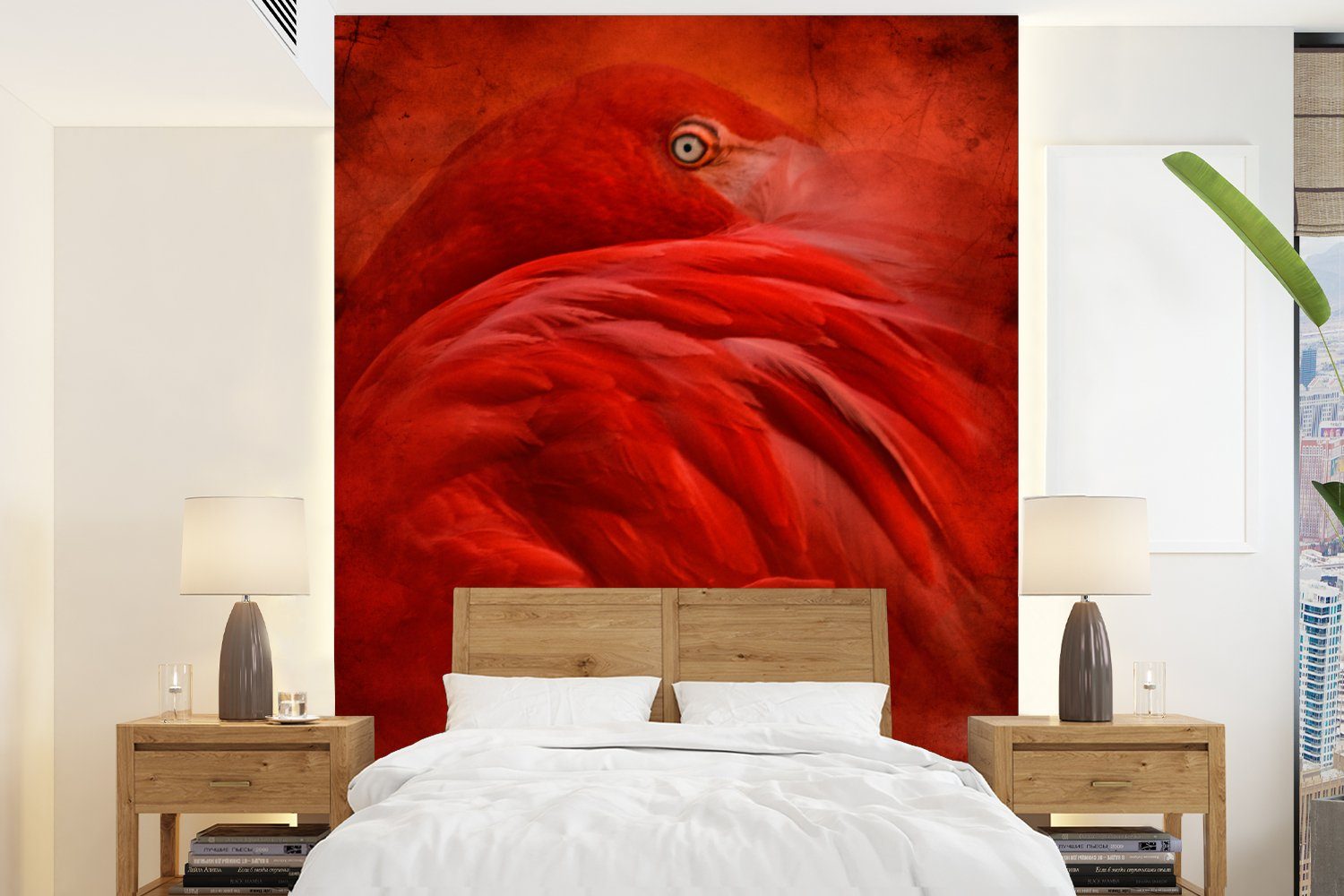 MuchoWow Fototapete Tropisch - Vogel - Rot - Tiere, Matt, bedruckt, (4 St), Montagefertig Vinyl Tapete für Wohnzimmer, Wandtapete