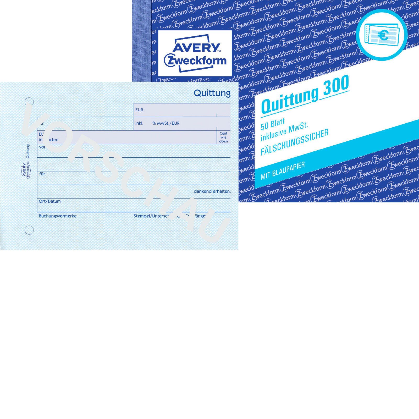 Formularblock AVERY Zweckform 300 Quittung DIN A6 quer 50 Blatt Blaupapier