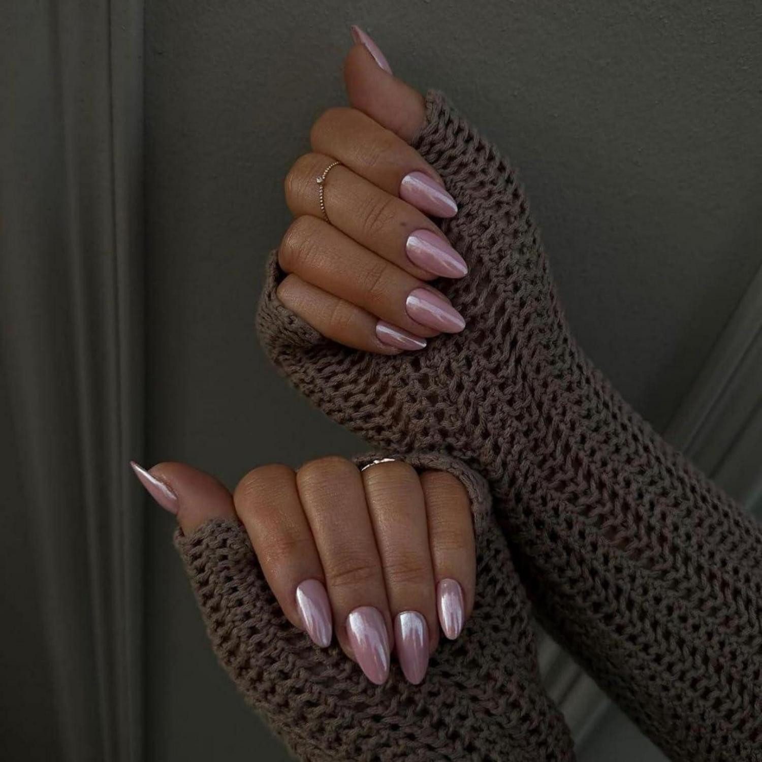 LuxusKollektion Kunstfingernägel 24 Stück Chrome Pink Гвозди Kurz Mandel Design Künstliche Гвозди Frauen
