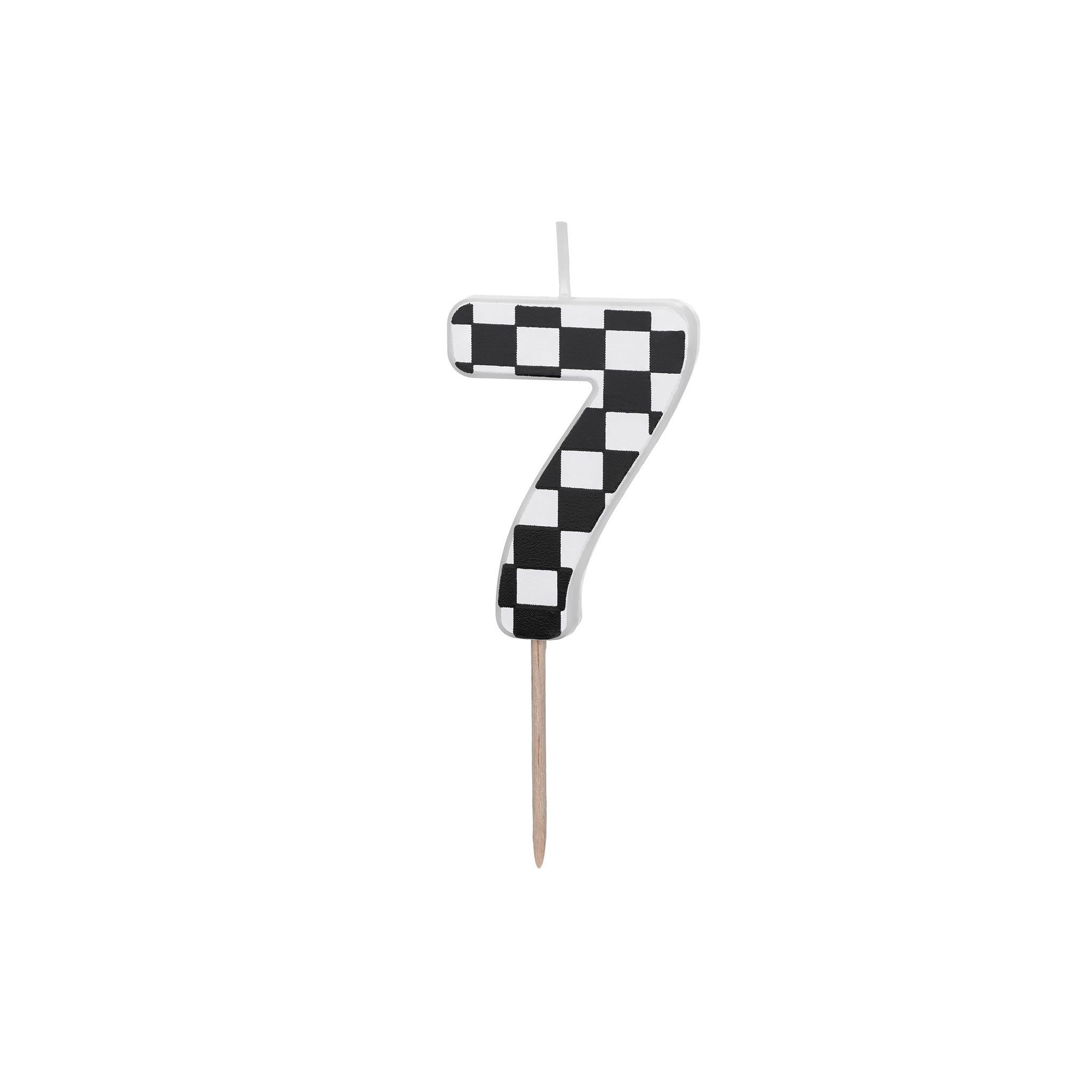 partydeco Geburtstagskerze, Geburtstagskerze Zahl 7 mit Karomuster 5,5cm Schwarz / Weiß