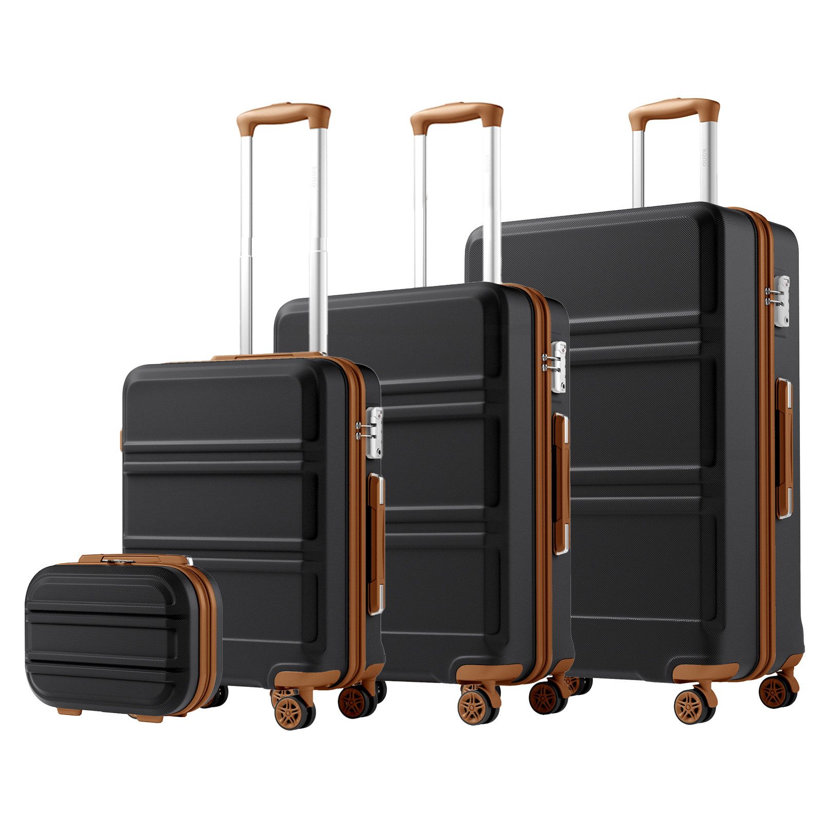 KONO Kofferset 4-teiliges Reiseset, ABS-Hartschalenkoffer (XL/L/M) + Kosmetikkoffer, (4 tlg)