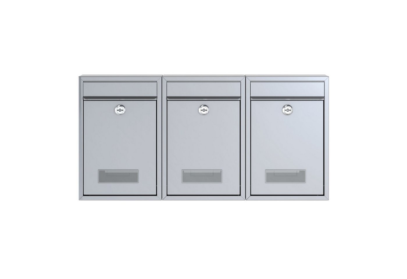 Thumbnail - BASI Wandbriefkasten Wandbriefkasten, Maße 320 x 215 x 82 mm (Spar-Set, 3-St), 3er Set, Namensschild, Zylindersch., 2 Sc...