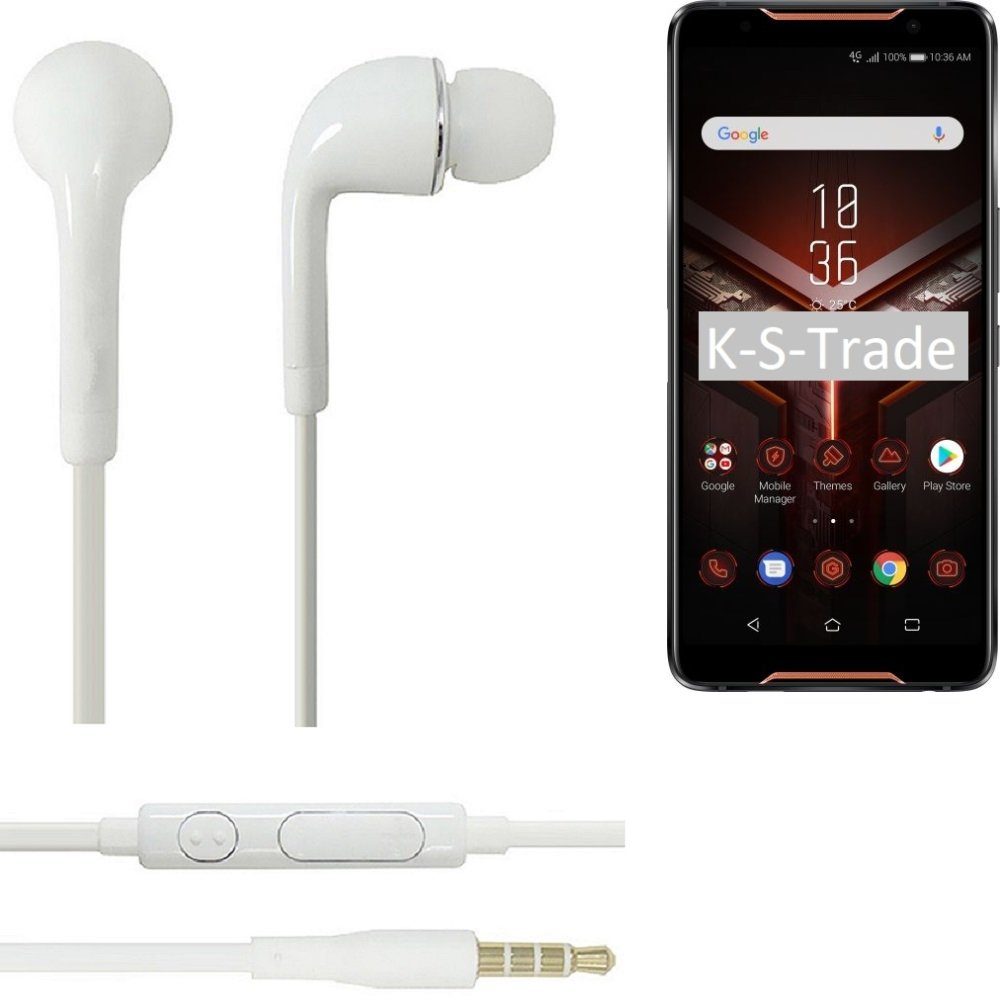 K-S-Trade für Asus ROG Phone 2 In-Ear-Kopfhörer (Kopfhörer Headset mit Mikrofon u Lautstärkeregler weiß 3,5mm)