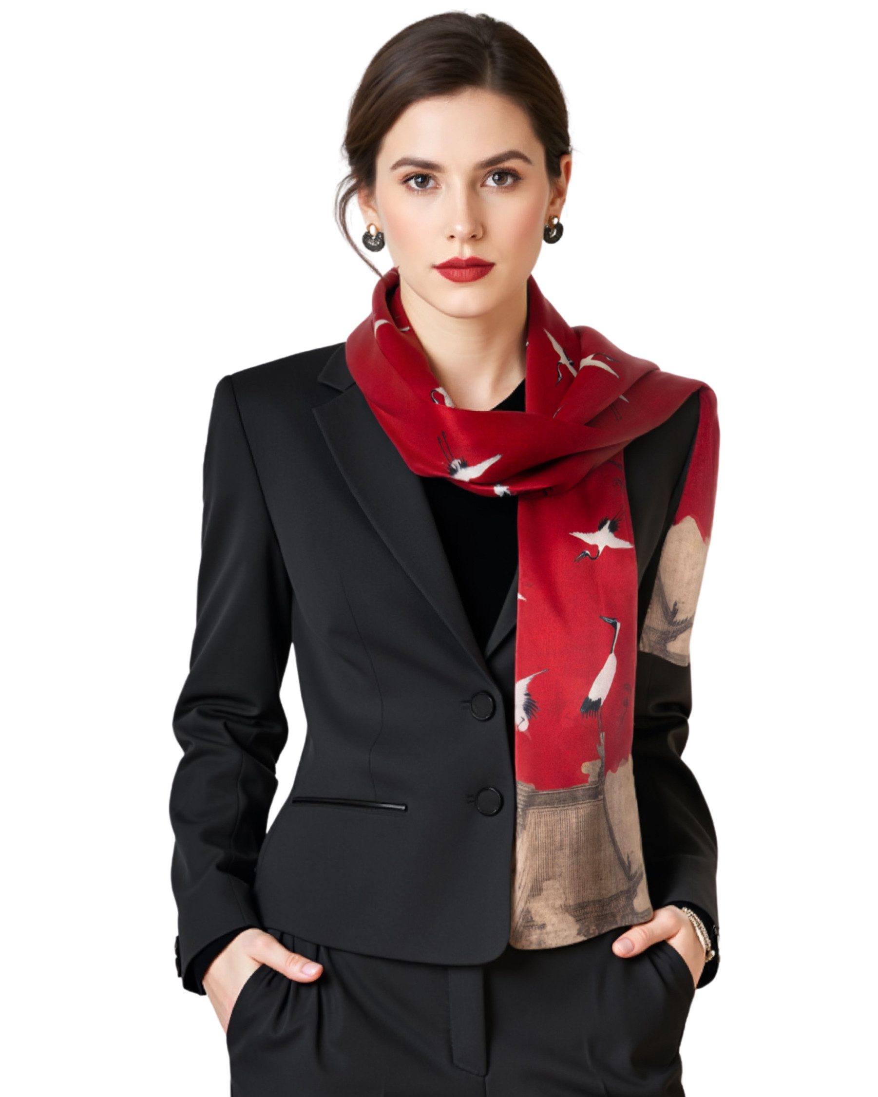 MayTree Seidentuch schmal beidseitig, Kranich rot 16 x 145, Sommerschal, al günstig online kaufen