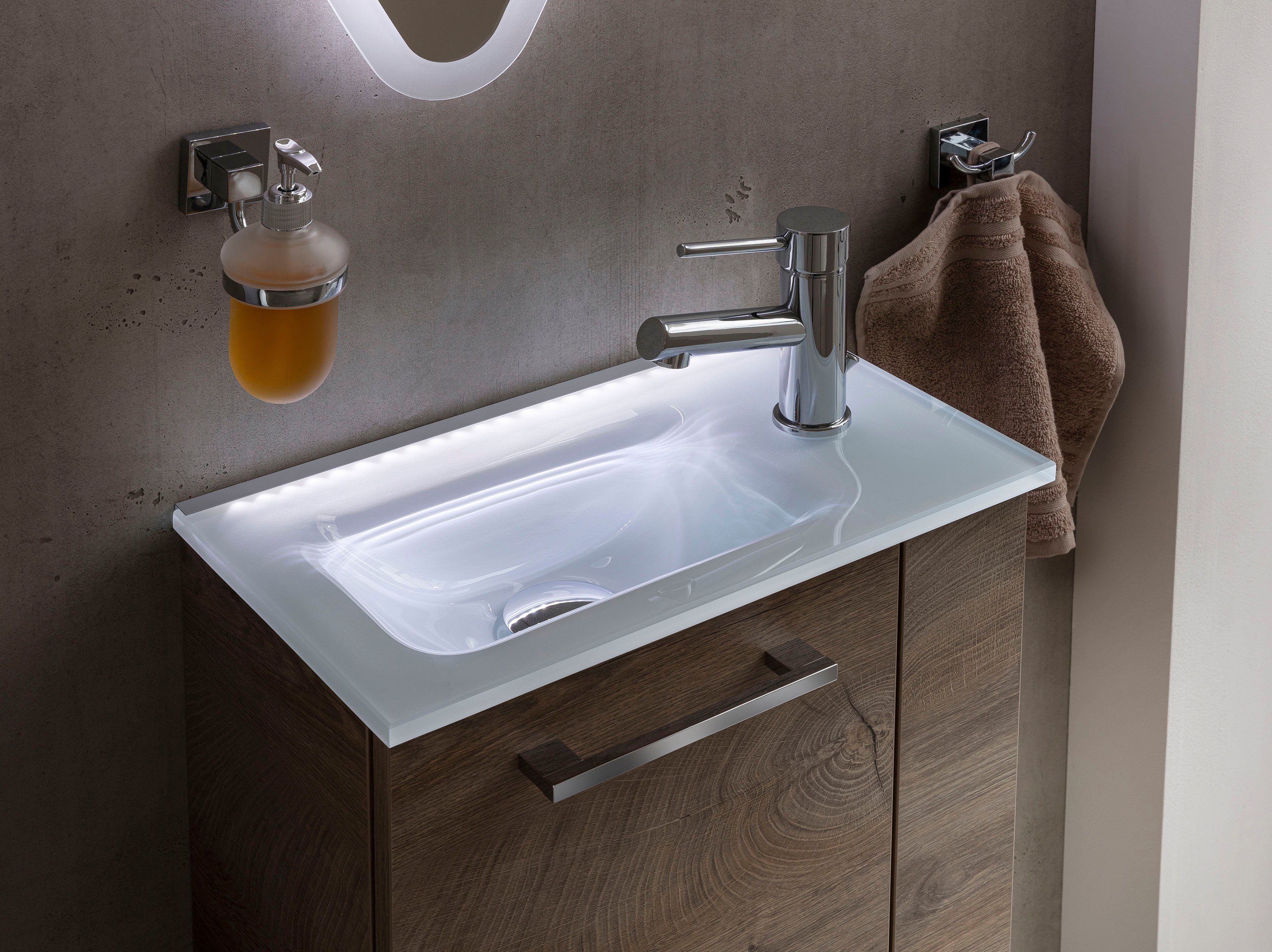 FACKELMANN Waschtisch SBC (Set), bestehend aus Becken, Beleuchtung und Unterbau, Breite ca. 45 cm