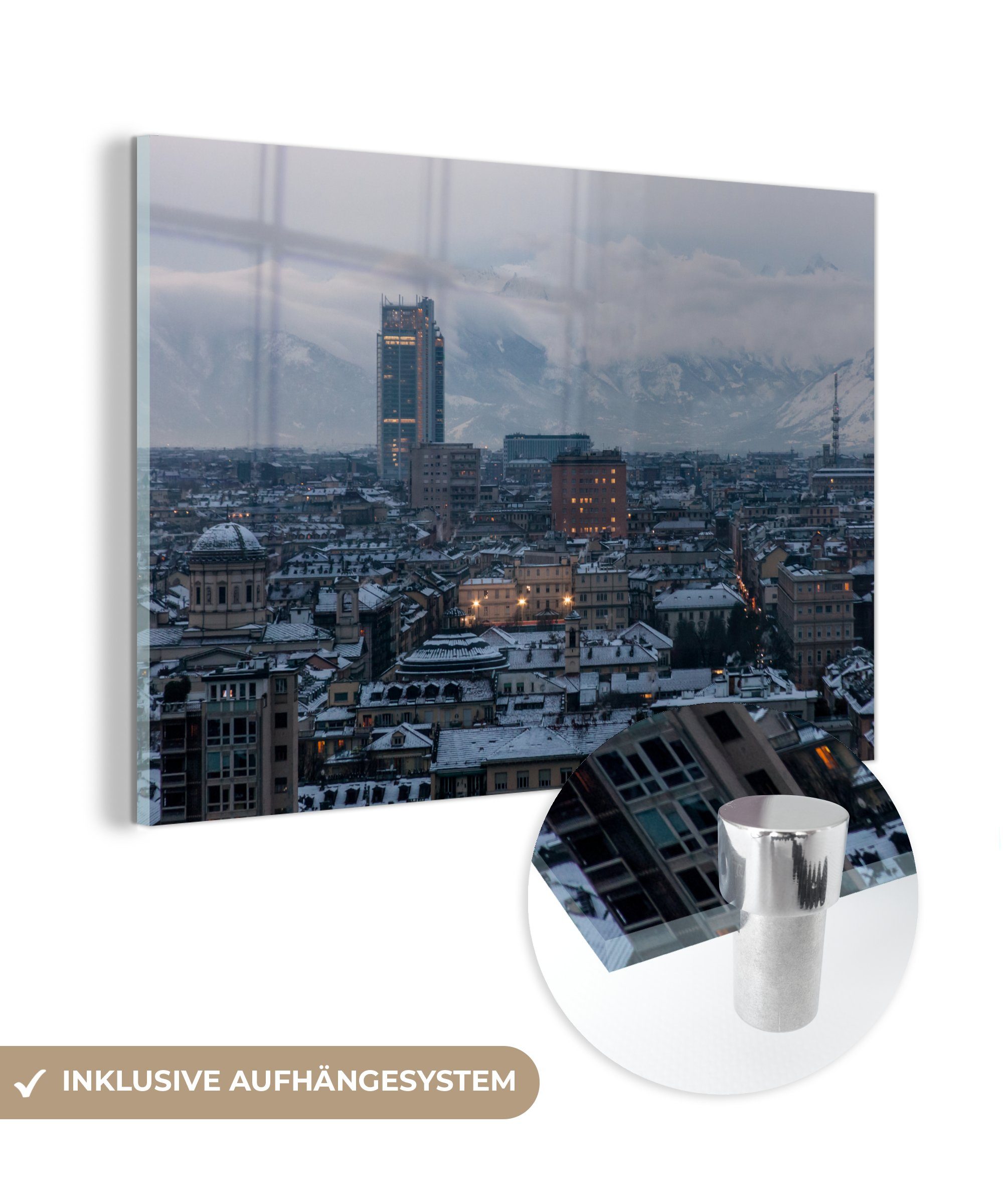 MuchoWow Acrylglasbild Turin - Berge - Schnee, (1 St), Acrylglasbilder Wohnzimmer & Schlafzimmer