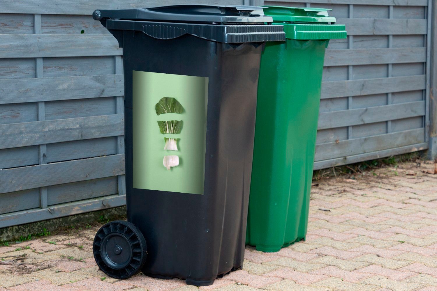 Scheiben Mülleimer-aufkleber, Sticker, Container, geschnittenes Gemüse In Mülltonne, (1 Abfalbehälter St), Wandsticker MuchoWow