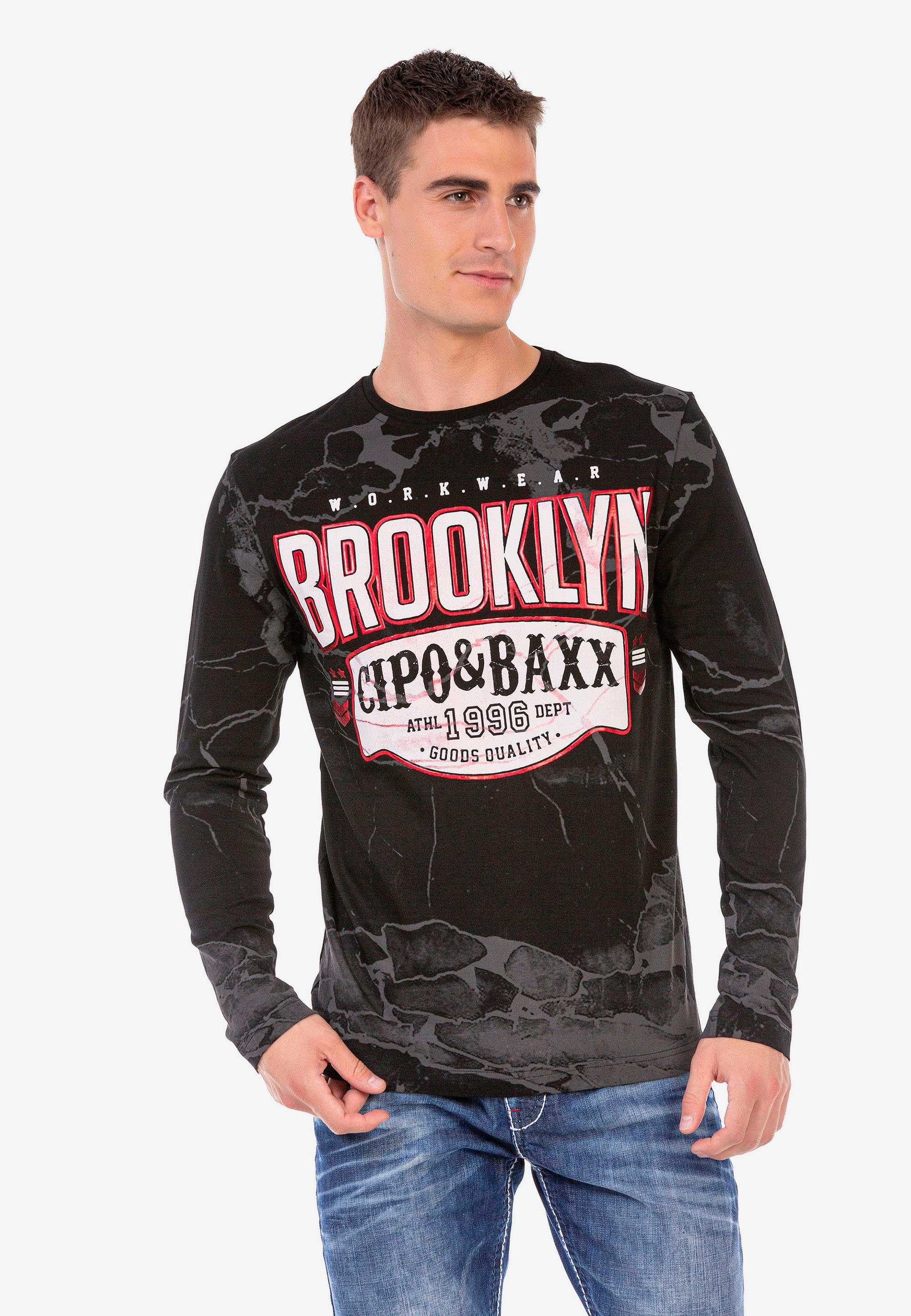 Cipo & Baxx Langarmshirt mit coolen Prints schwarz