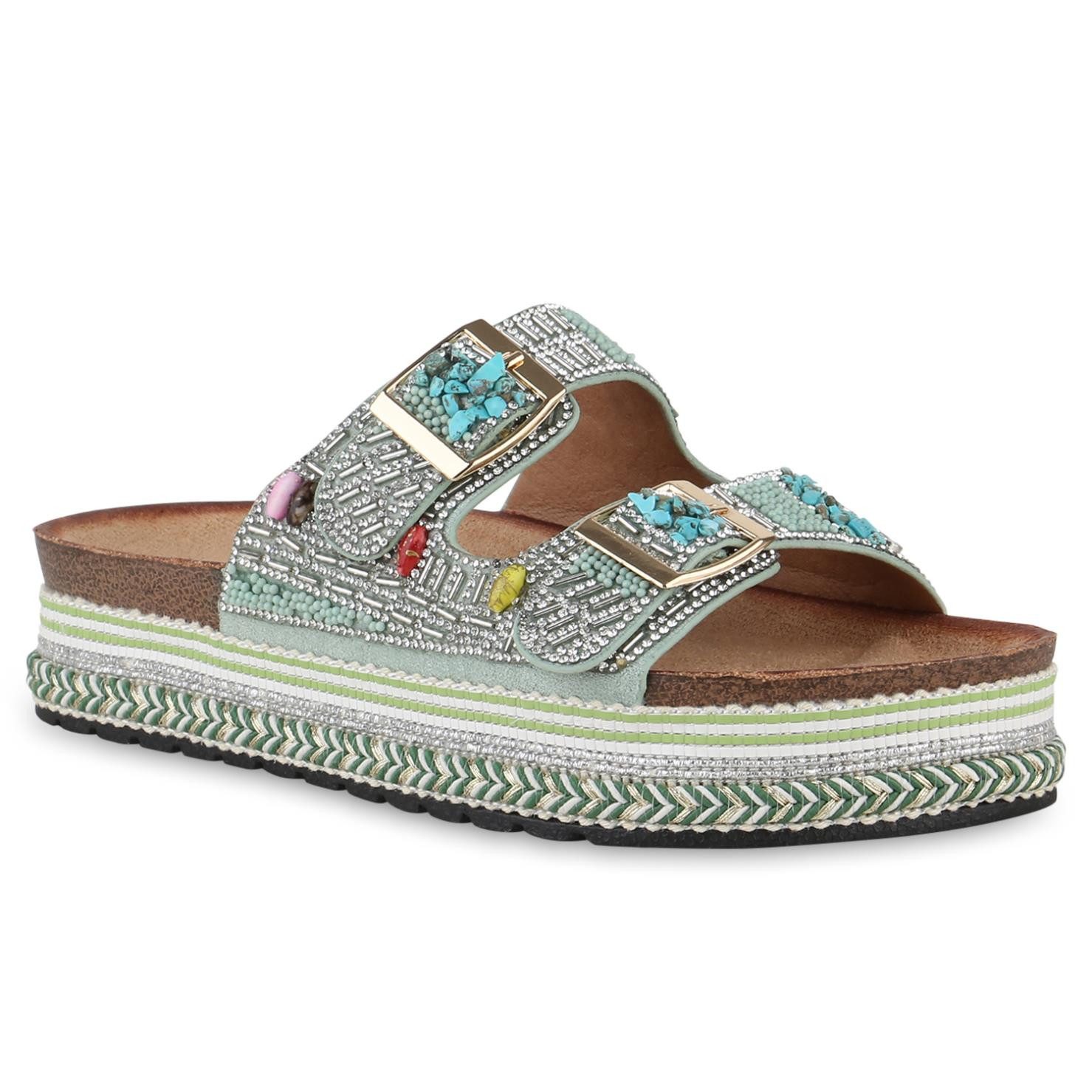 VAN HILL 841100 Sandalette Damen Pantoletten Sandaletten Strass Zierperlen günstig online kaufen