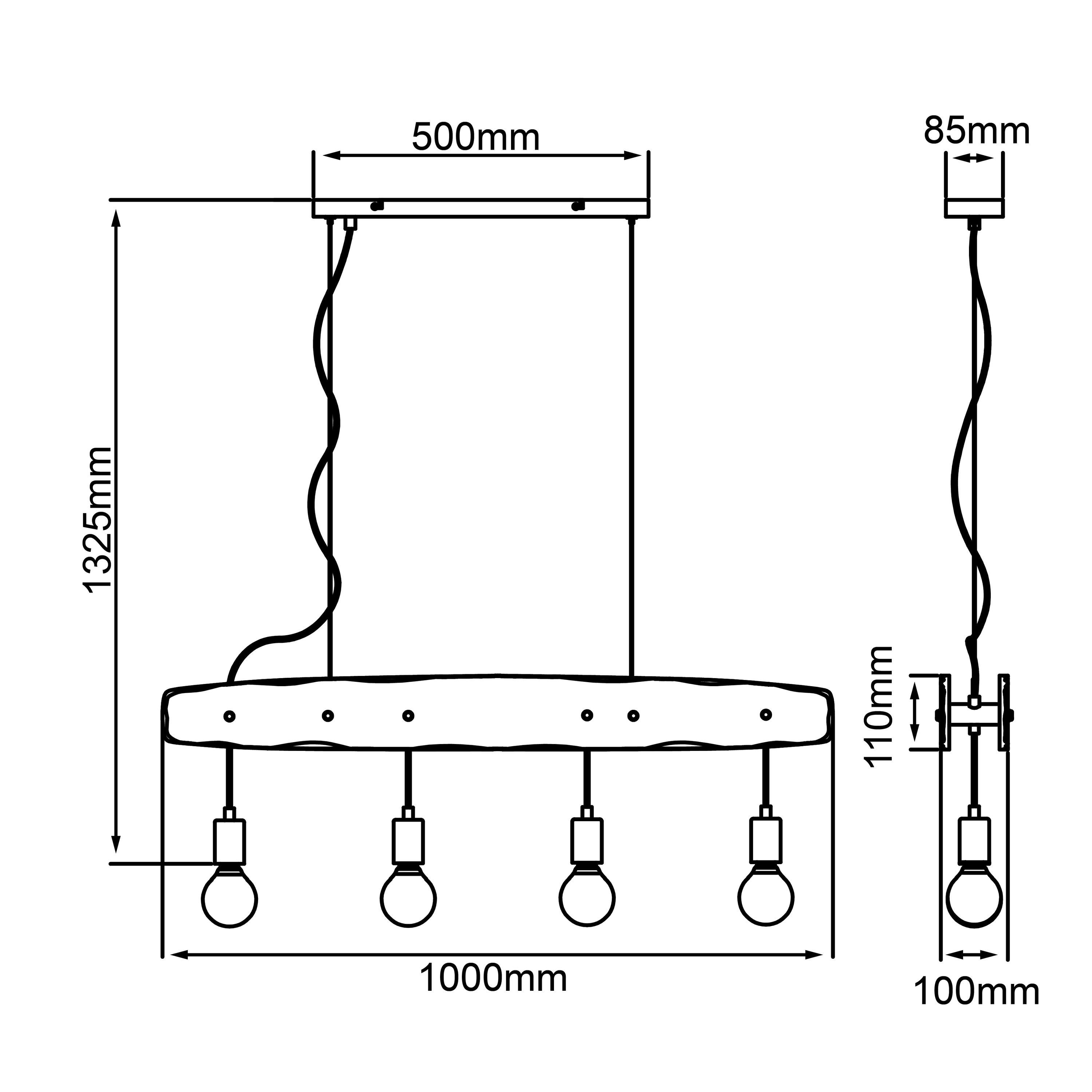 schwarz/holzfarbend, Pendelleuchte Lampe, 4flg E27, 40W Baker Baker, Brilliant 4x A60, Pendelleuchte