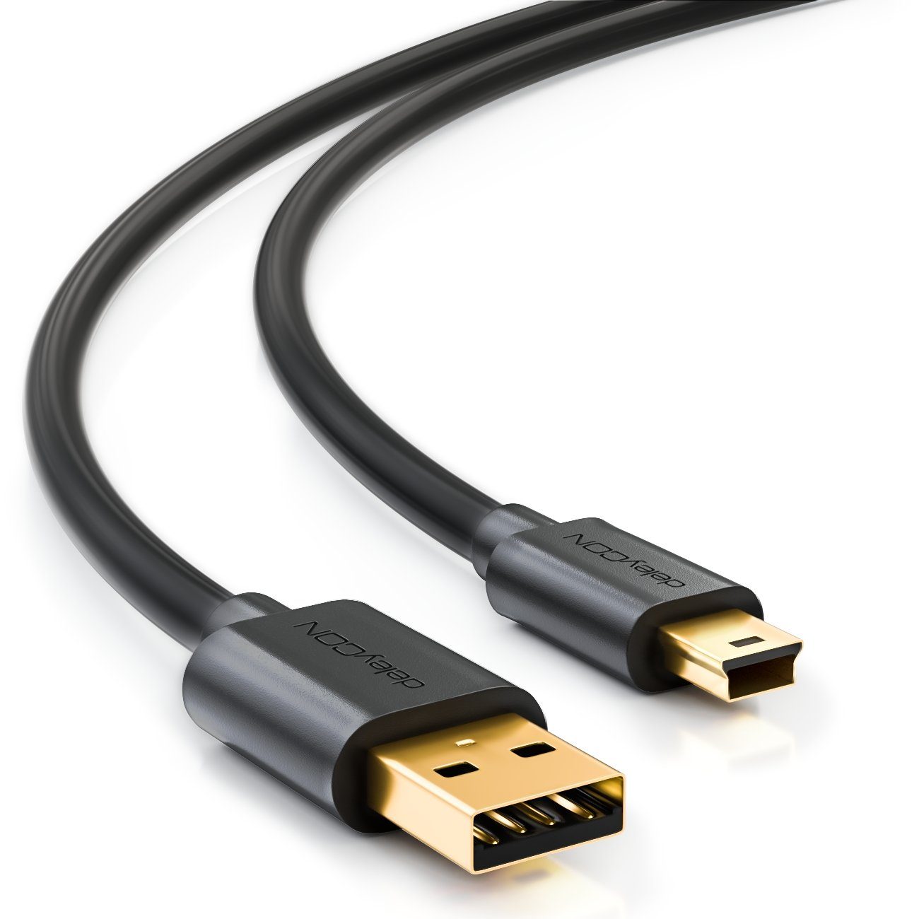 deleyCON 3,0m Mini USB 2.0 Datenkabel - USB A-Stecker zu Mini USB-Kabel