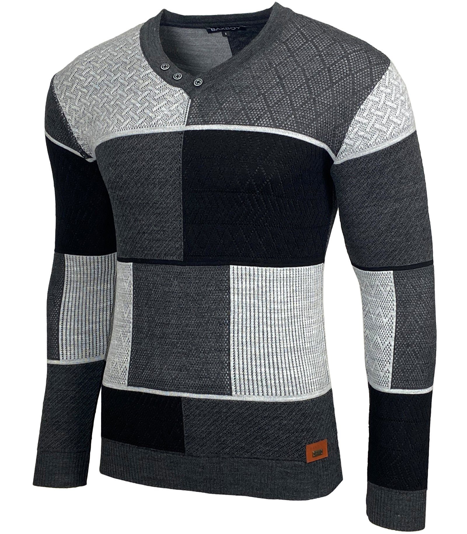 Baxboy Strickpullover Baxboy Herren Pullover V-Neck Strick-Pullover Rundkragen BB-52301