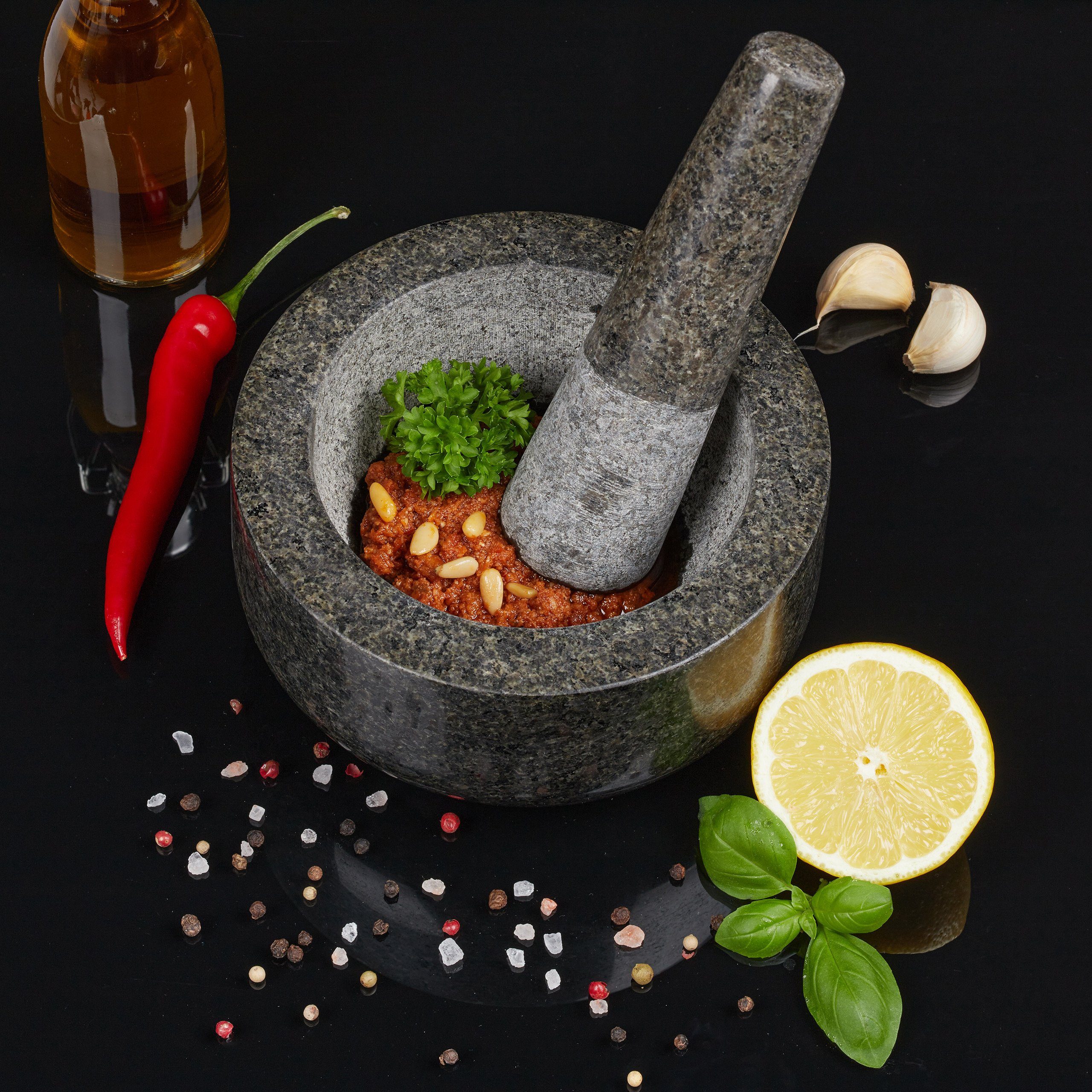 relaxdays Mörser Granit Mörser mit Stößel 16 cm