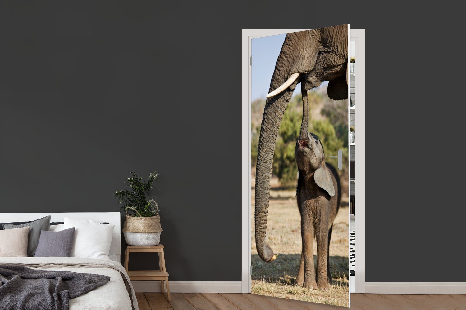 MuchoWow Türtapete Elefant - Tiere St), Gras Türaufkleber, Tür, Natur, Matt, Fototapete - - 75x205 cm (1 bedruckt, für