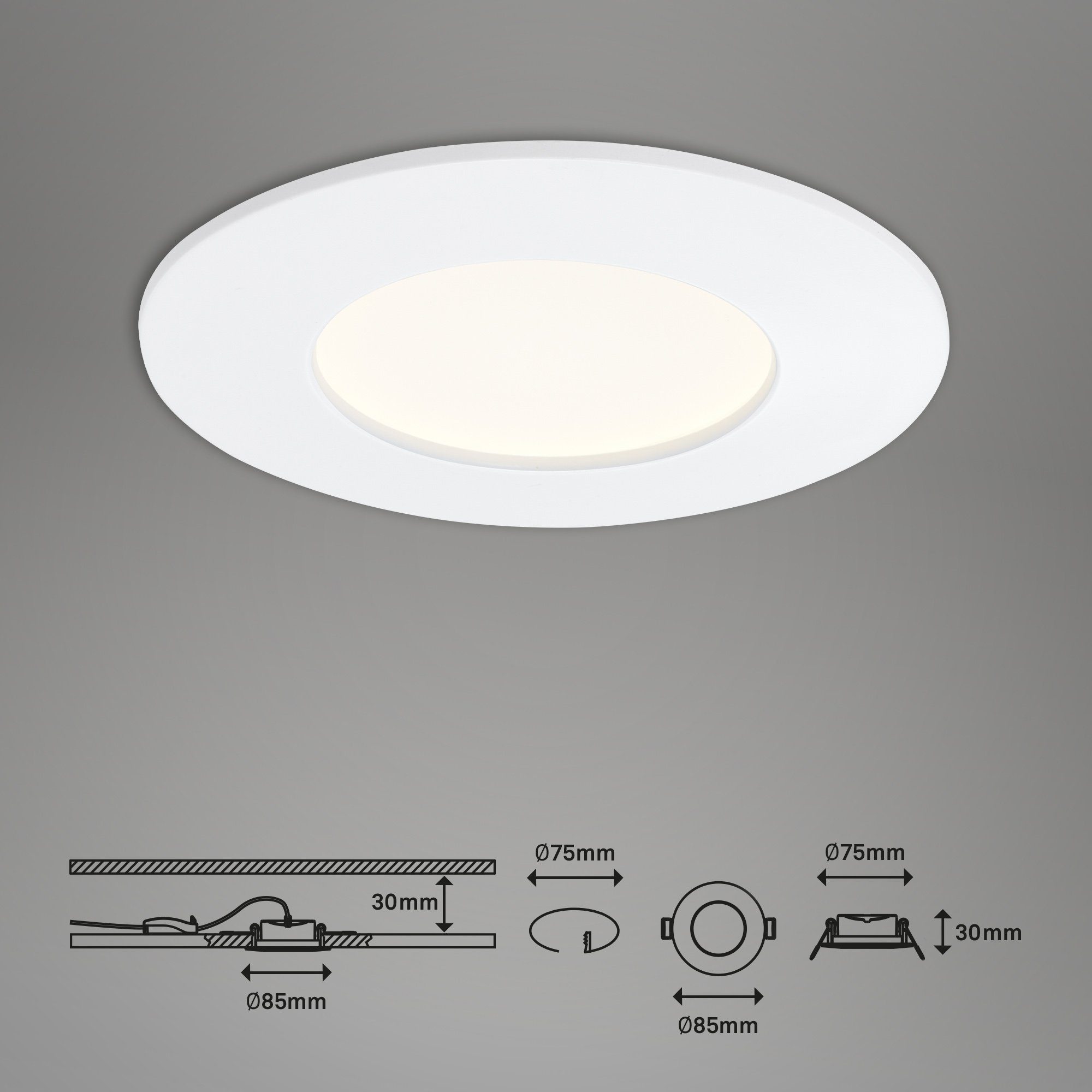 Briloner Leuchten LED Einbauleuchte weiß, LED Einbauspot Einbaustrahler, fest LED, Warmweiß, verbaut, 7282-036,