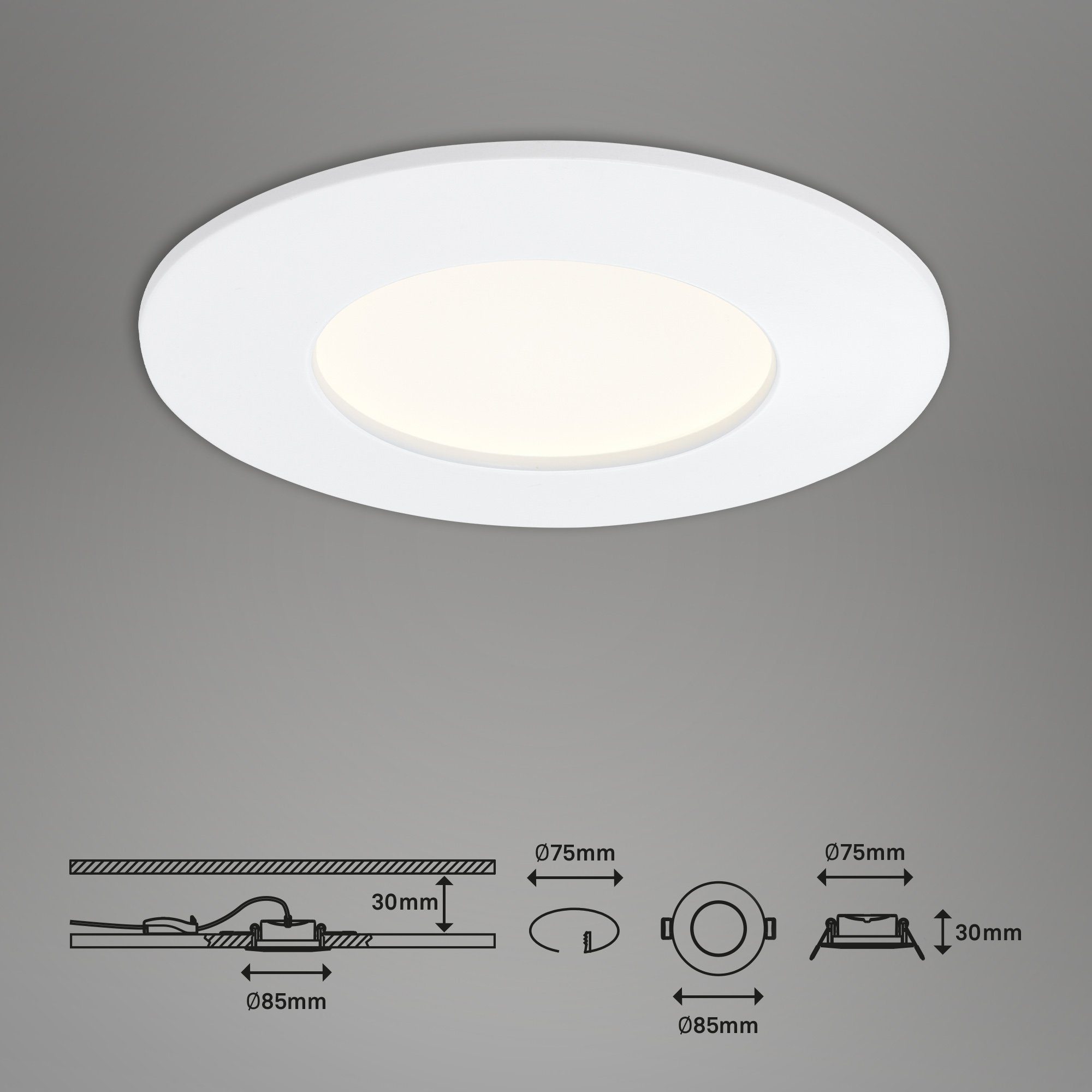 Briloner Leuchten verbaut, LED Einbauspot Warmweiß, weiß, Einbaustrahler, fest LED LED, 7282-036, Einbauleuchte