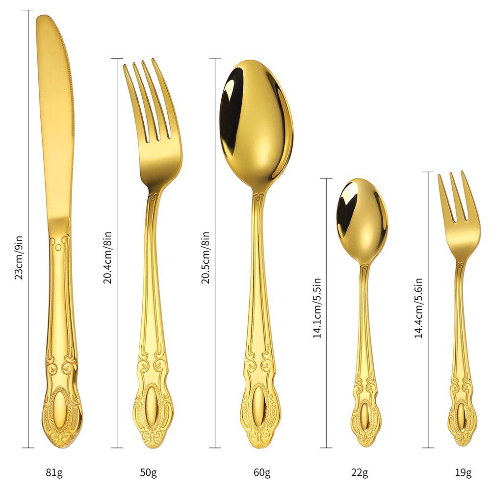 KingLux Besteck-Set 40 teiliges Besteck Set 8 Personen Luxus Palaststil glänzend (40-tlg), 8 Personen, Edelstahl