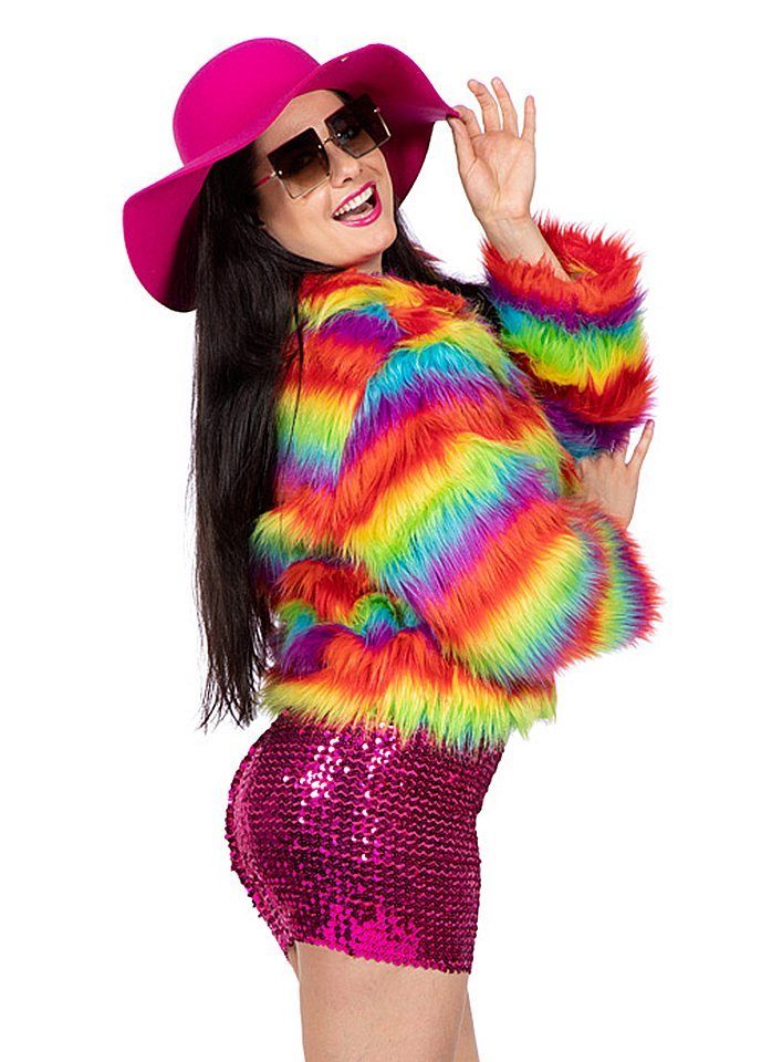 Metamorph Kostüm Regenbogen Kunstfelljacke, Schrill schimmernde Jacke aus r günstig online kaufen