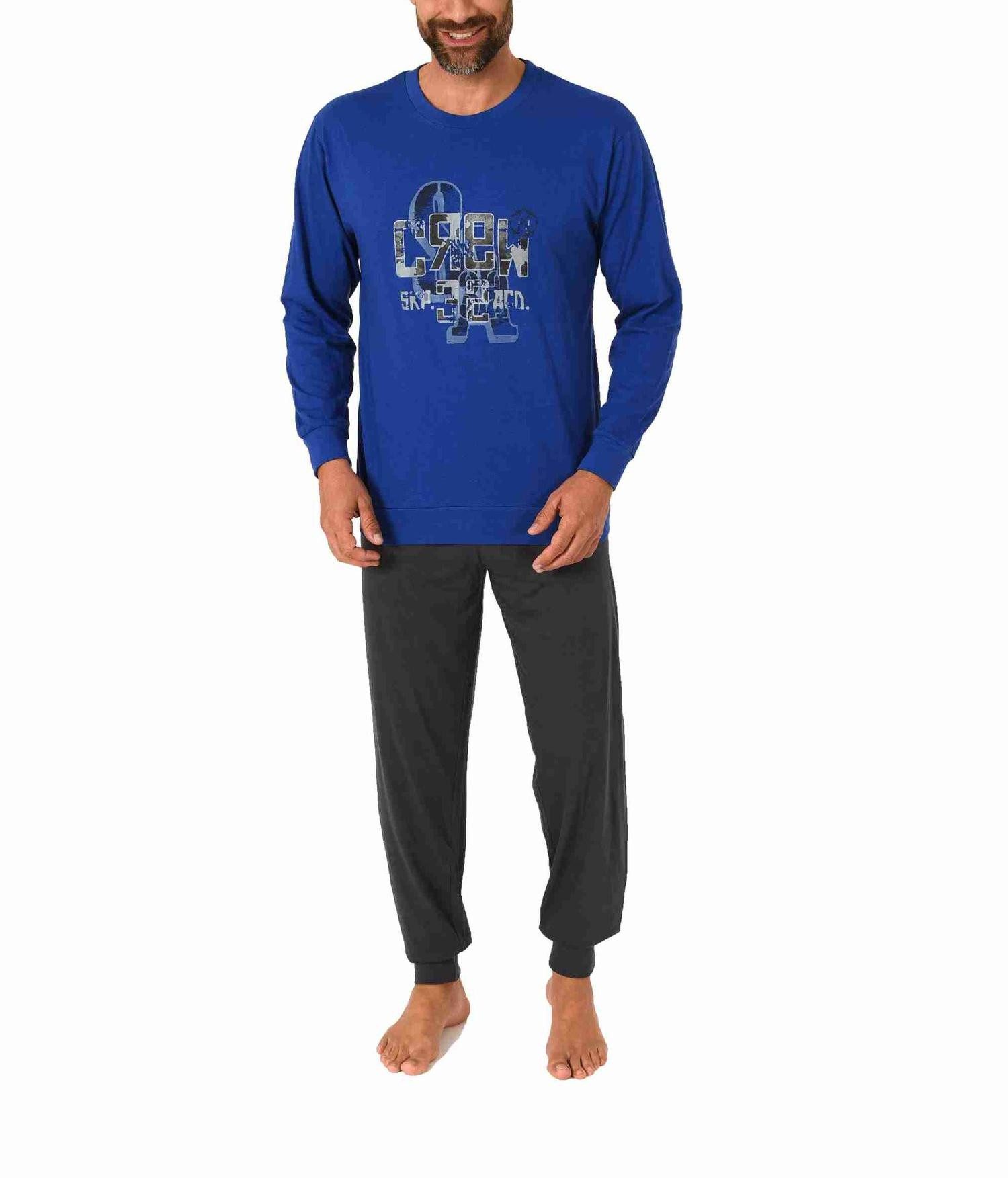 Pyjama Herren Schlafanzug langarm mit Bündchen und edlen Frontprint