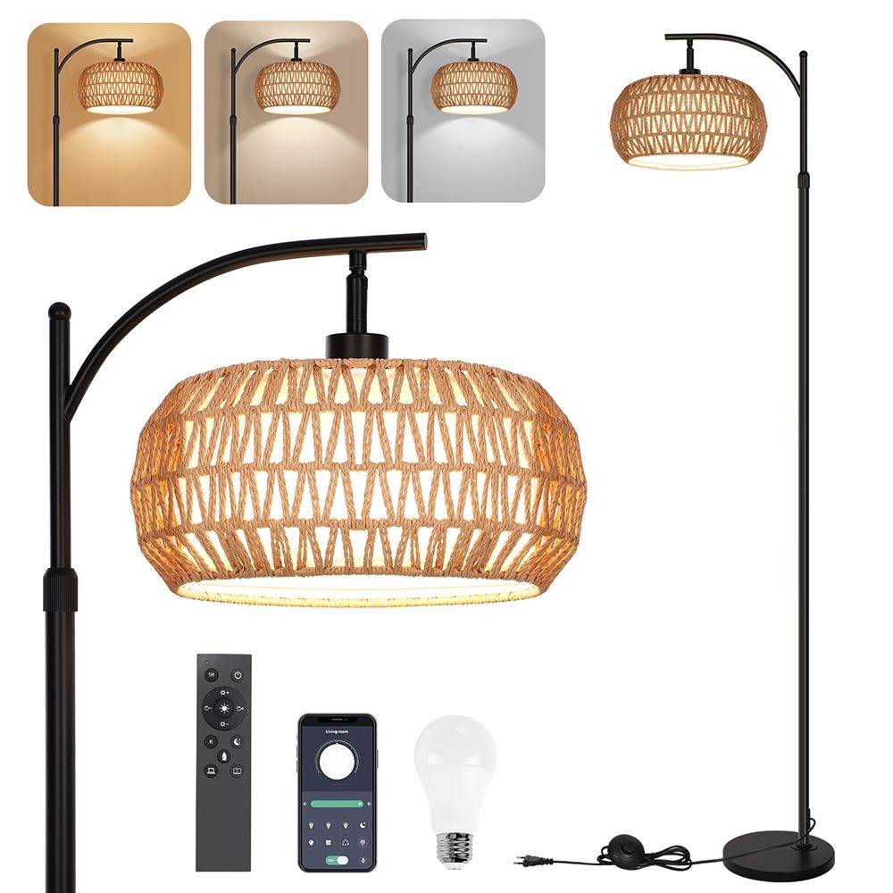 Lapamax LED Stehlampe Dimmbare Stehlampe Wohnzimmer, Rattan Stehlampe mit F günstig online kaufen