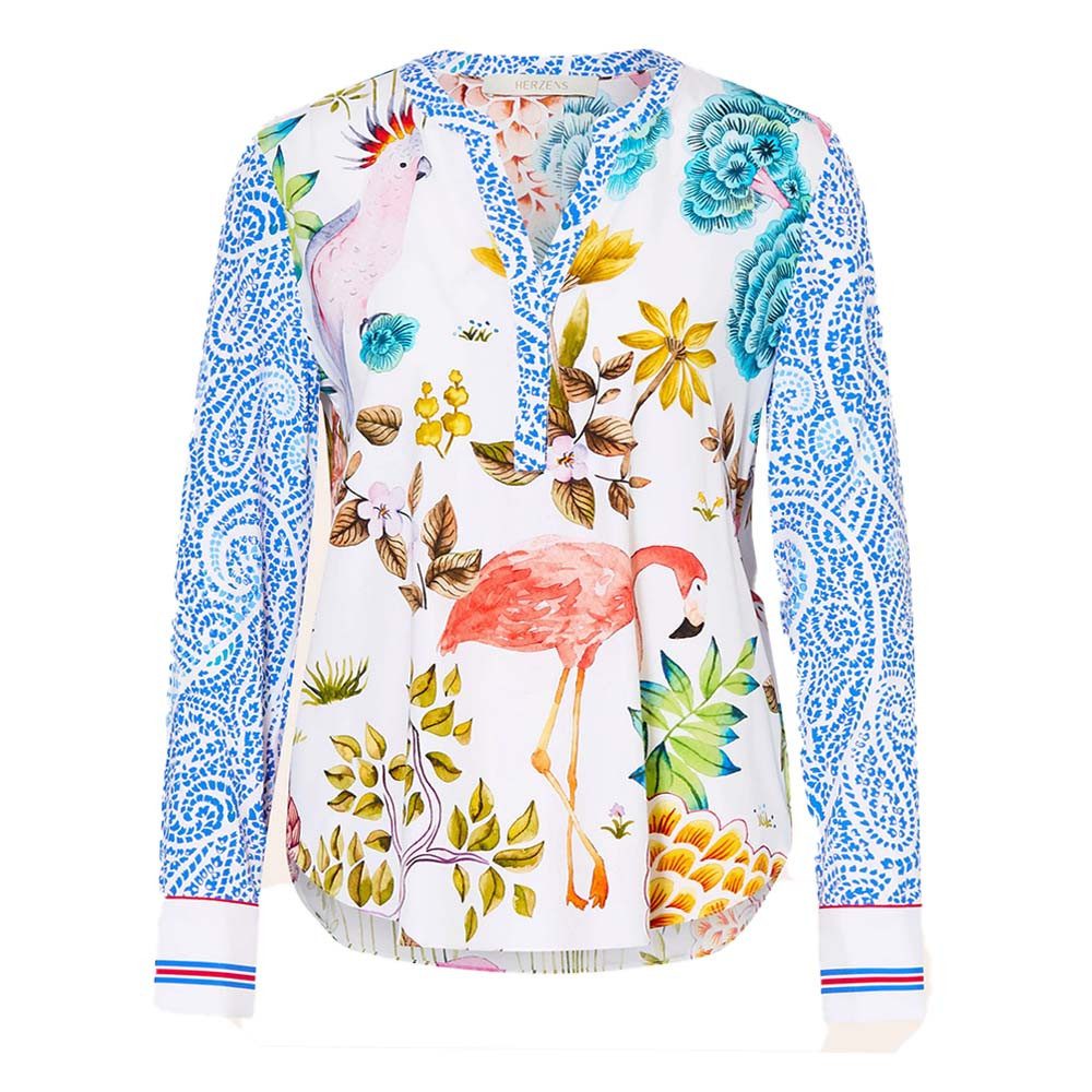 Herzensangelegenheit Blusentop HERZENS Blusen aus Seide mit Allover-Muster und Tunika-Ausschnitt