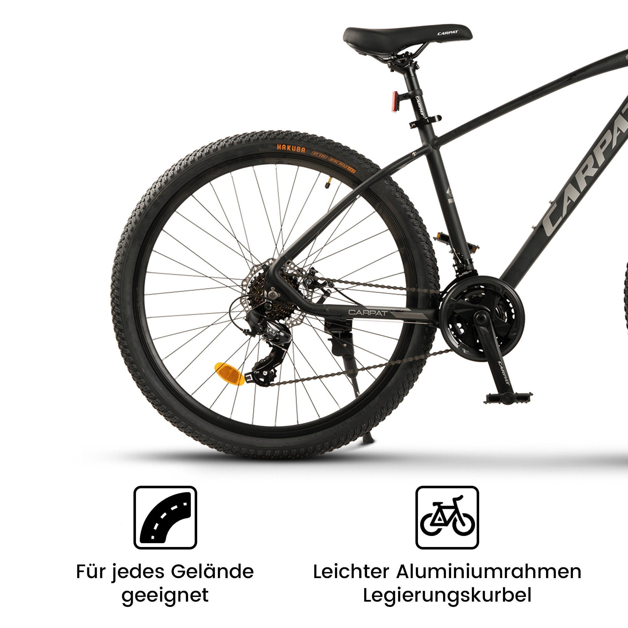 CARPAT SPORT Mountainbike 27,5 29 Zoll MTB Fahrrad für Herren Damen, 21 Gang Shimano TZ Tourney Schaltwerk, Kettenschaltung, (Aluminium Rahmen, Mechanische Scheibenbremse), Hardtail Fahrrad