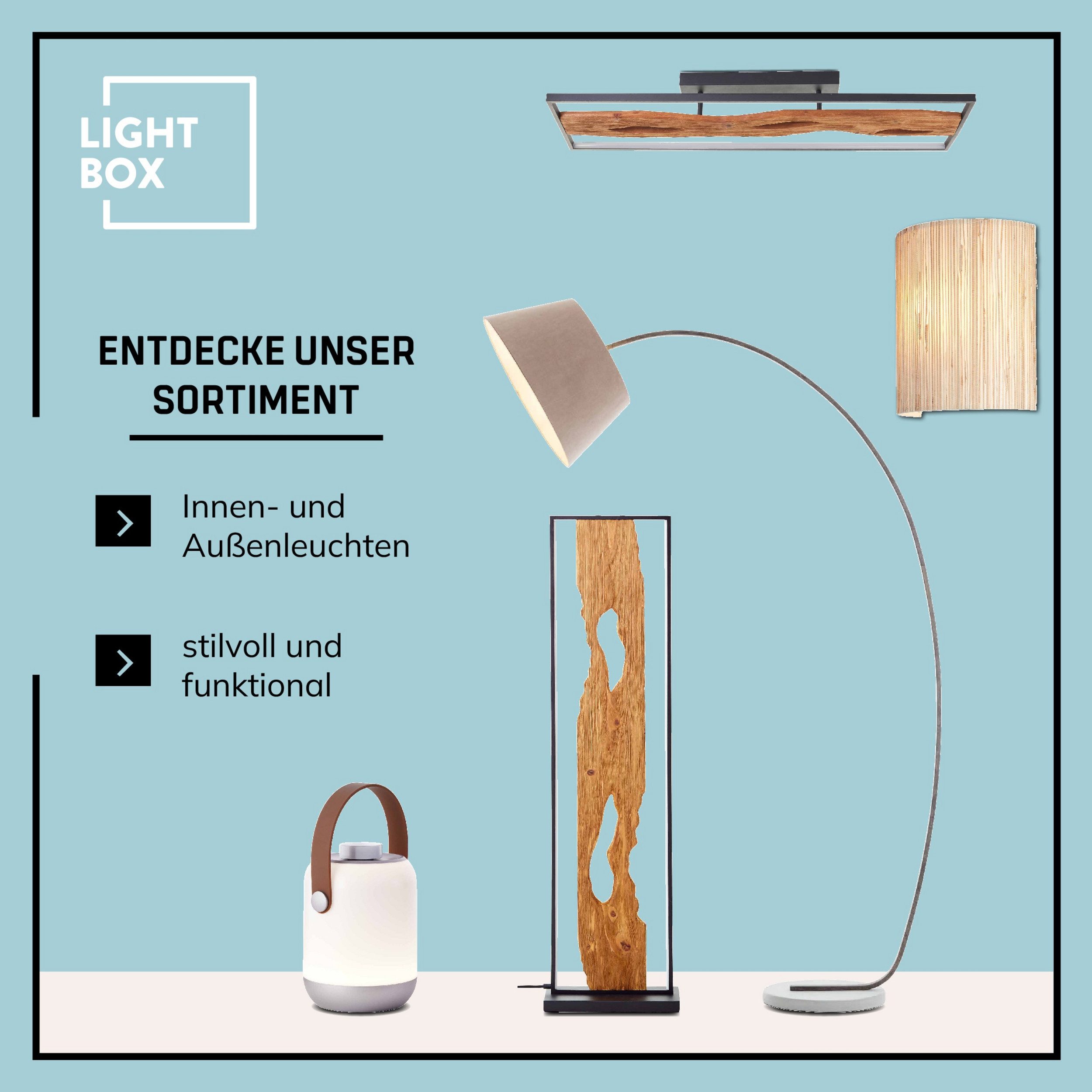 Lightbox Tischleuchte, ohne Leuchtmittel, Tischlampe, 56 cm Höhe, Ø 30 cm, Schalter, E27, 60 W, Glas/Stoff