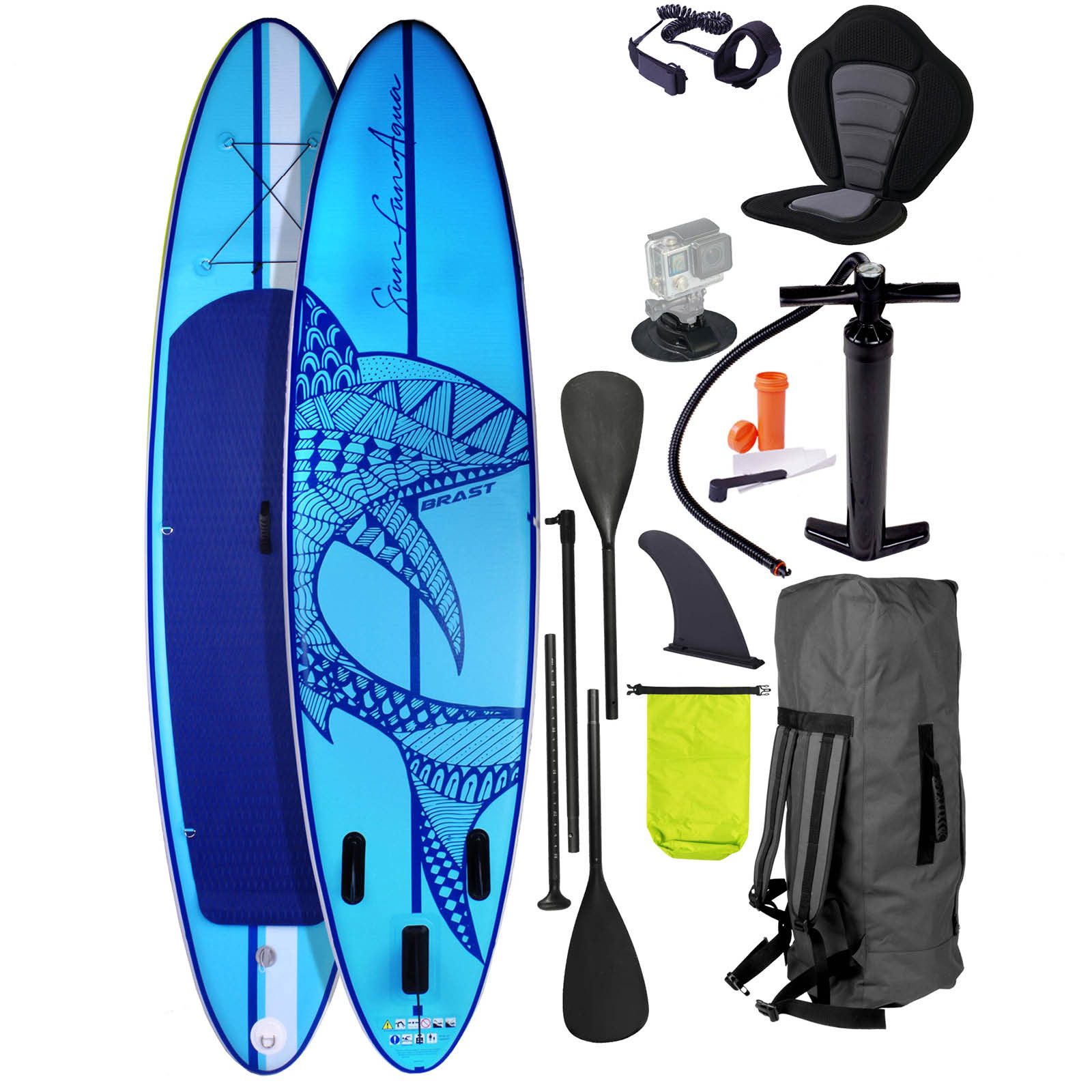 BRAST SUP-Board Shark, 320x81x15cm, inkl. Sonderzubehör, Aufblasbares Stand up Paddle, (8 Designs), 5 Jahre Garantie