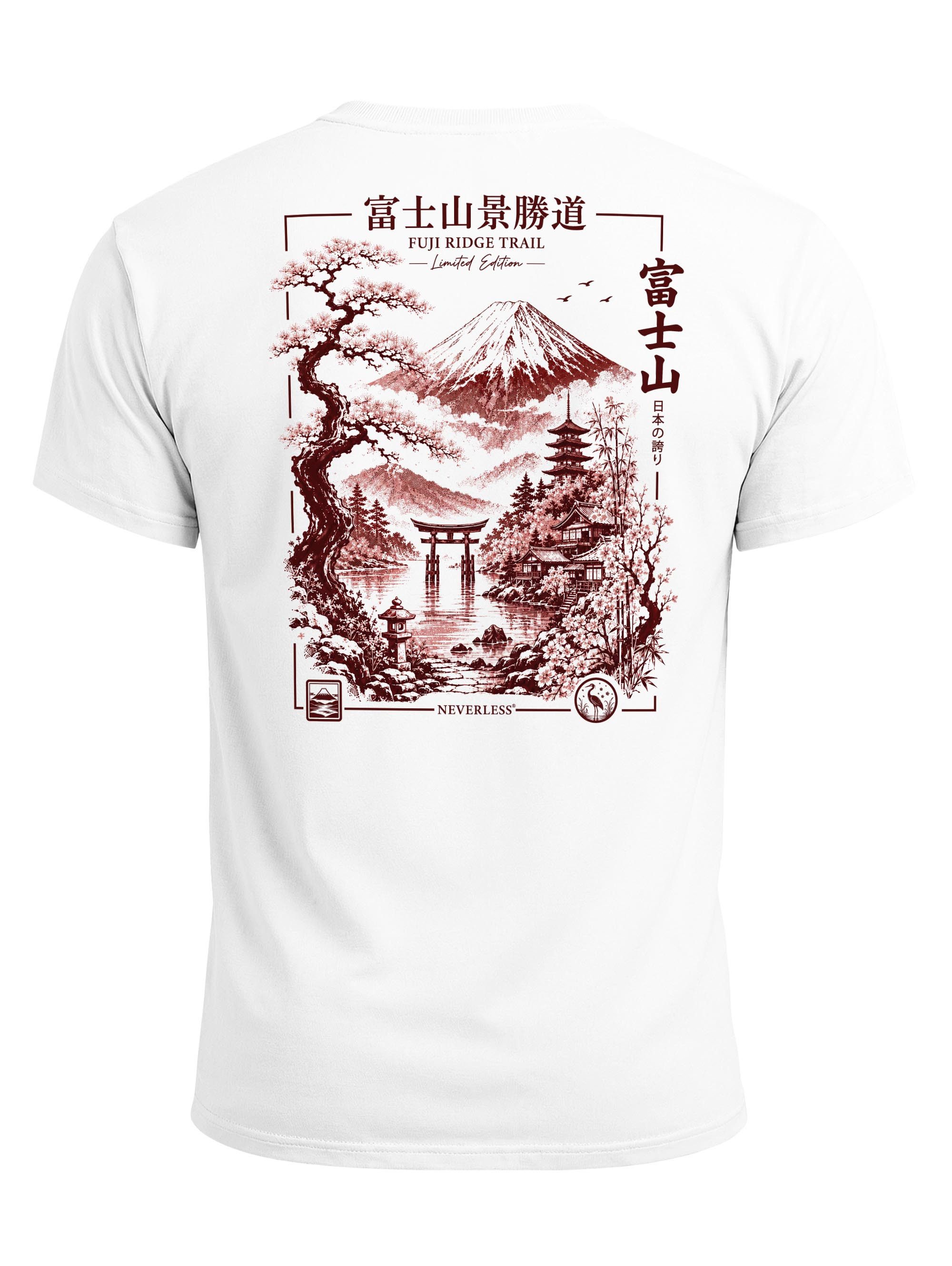 Neverless Print-Shirt Herren T-Shirt Backprint - Design Mount Fuji - Baumwollshirt Männer mit Print – Bild 2 von 5
