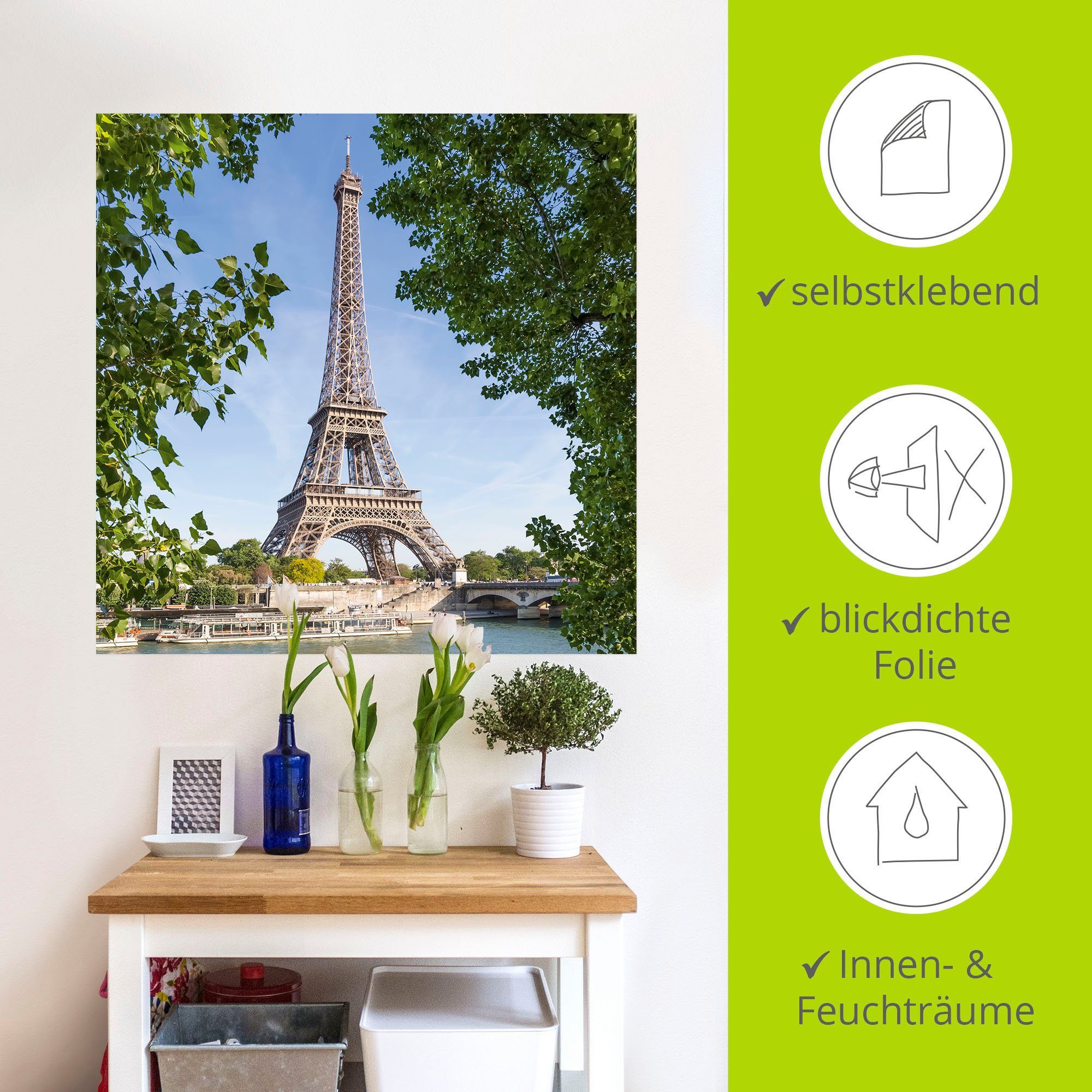 Leinwandbild, & (1 Wandaufkleber Eiffelturm Wandbild Alubild, Paris Seine, Paris Größen als oder in Artland Poster St), versch.