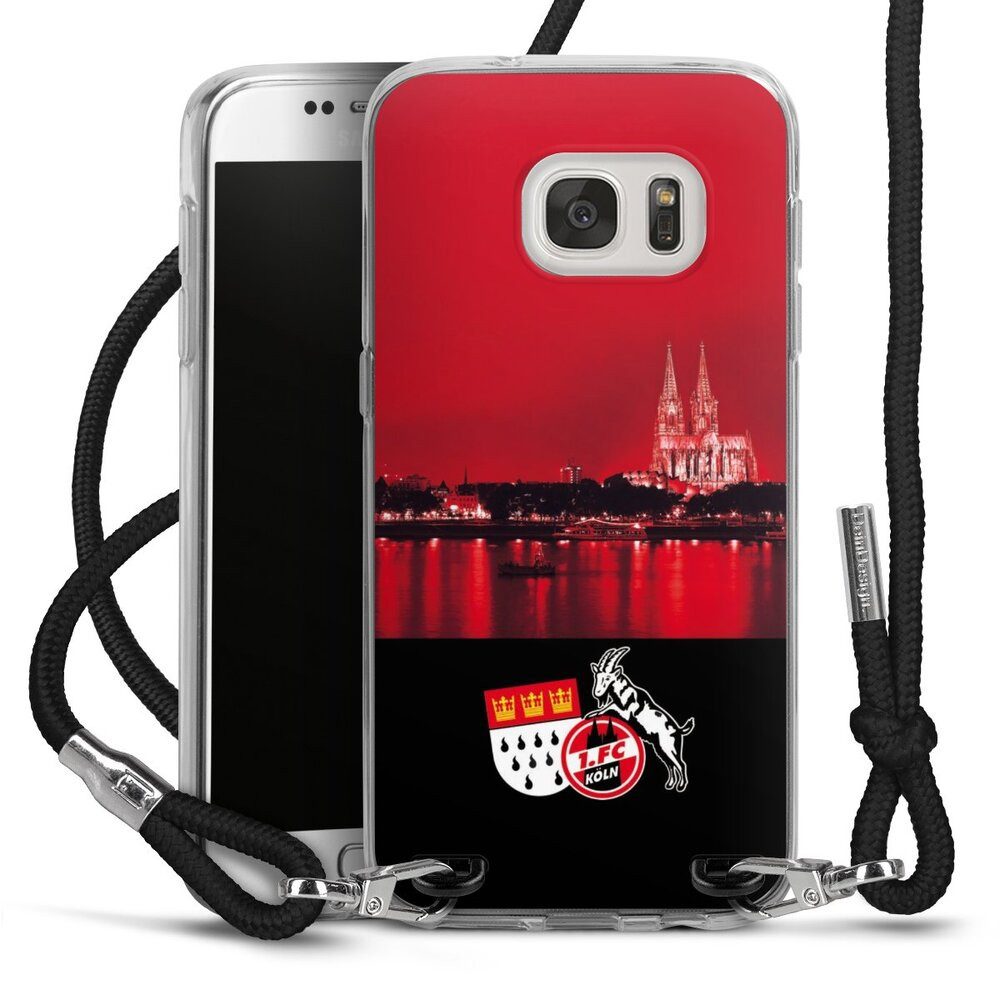 DeinDesign Handyhülle Skyline 1. FC Köln Offizielles Lizenzprodukt Skyline Köln Rot, Samsung Galaxy S7 Handykette Hülle mit Band Case zum Umhängen