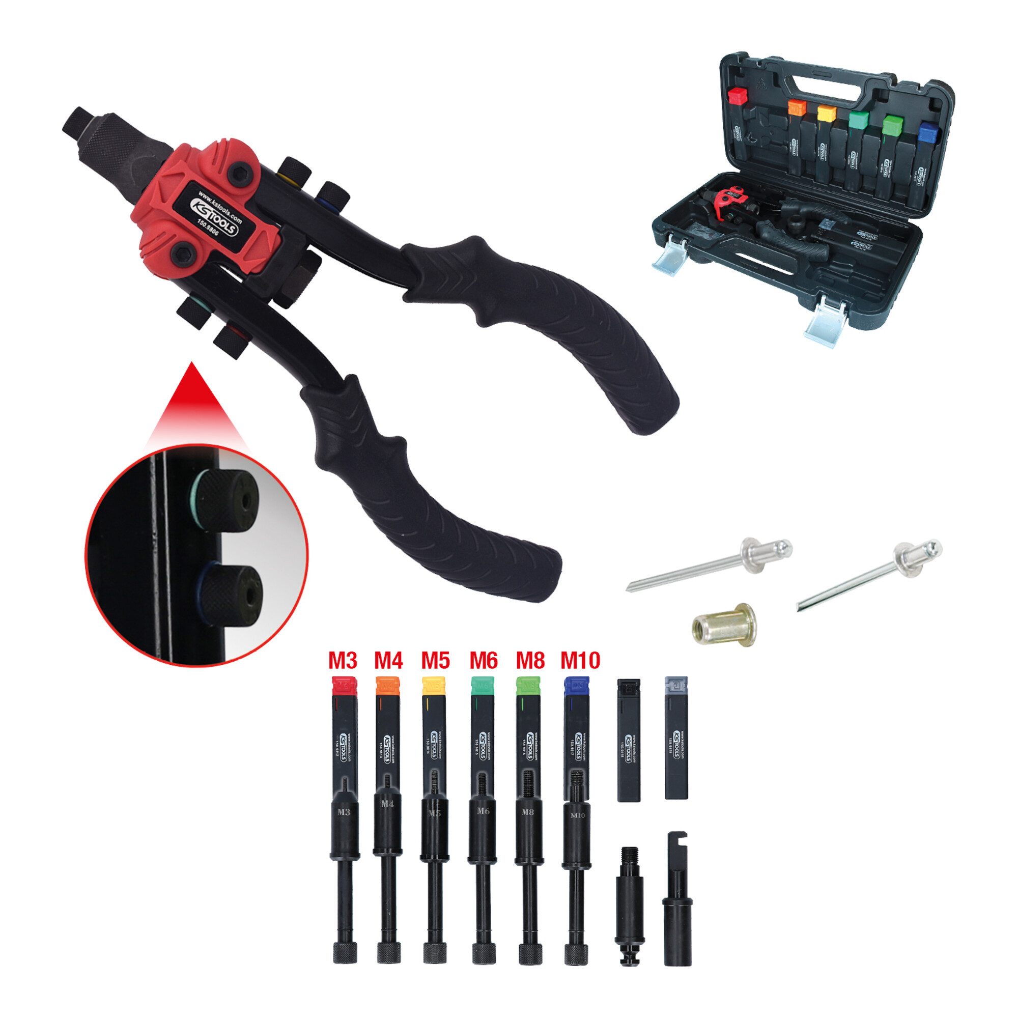 KS Tools Blindnietzange KS Tools 3 in 1 Nietzangen-Satz, 15-tlg.