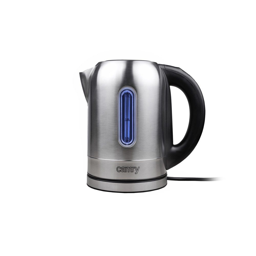 Camry Wasserkocher CR 1253 Edelstahl Wasserkocher mit Temperatureinstellung, Teekocher, 1,7 l, 2200 W, Tee & Kaffee, LED Farbbeleuchtung, Warmhaltefunktion, Stahlgrau