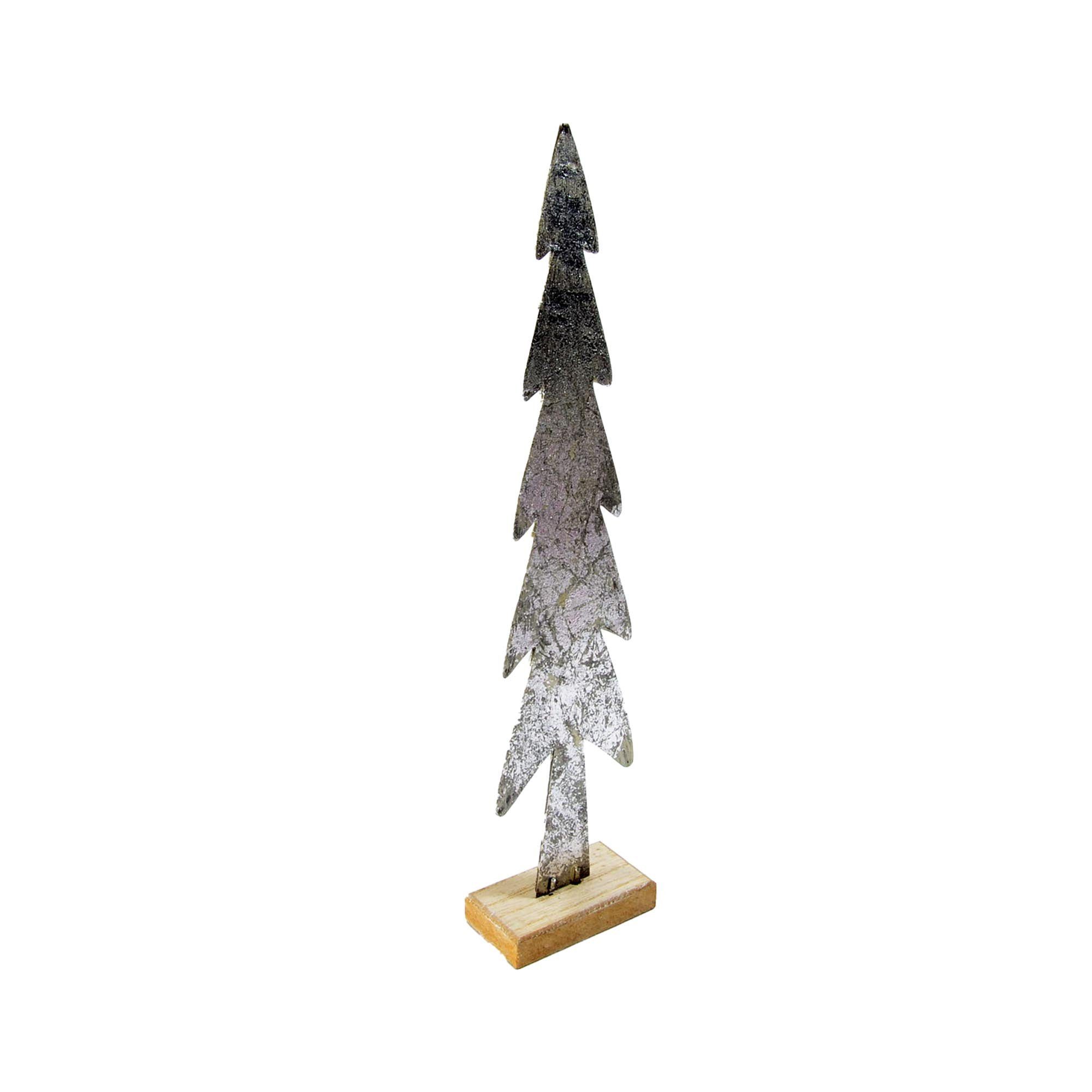 B&S Weihnachtsfigur Tanne Metall auf Holzfuß 36x8x4,5 cm