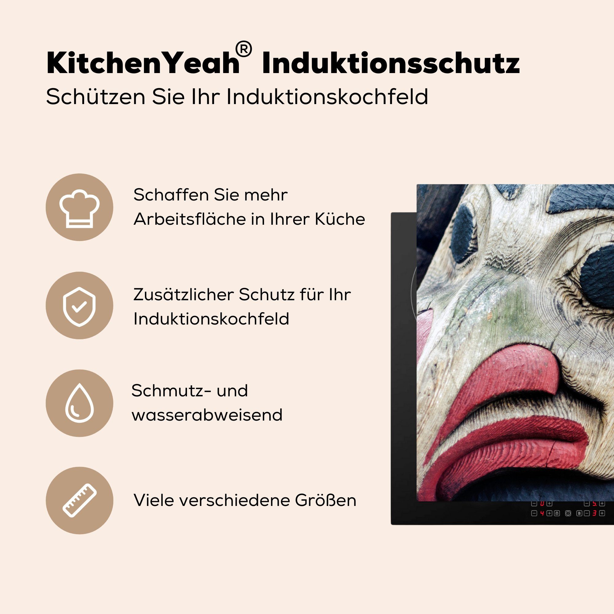MuchoWow Herdblende-/Abdeckplatte Kunsttotem, Vinyl, Induktionskochfeld tlg), für Schutz küche, die 81x52 (1 cm, Ceranfeldabdeckung