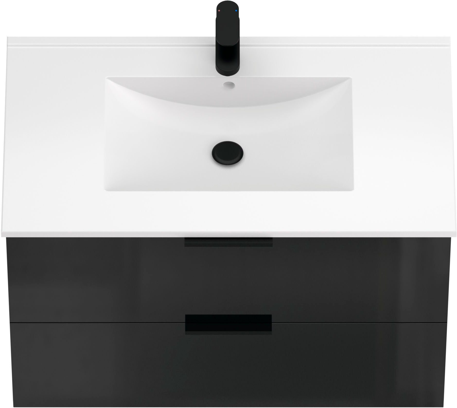 welltime Waschtisch Athen Badschrank Badezimmer WC Unterschrank mit Becken (Set), Waschplatz mit 2 Schubladen, Breite 80cm Softclose Bad
