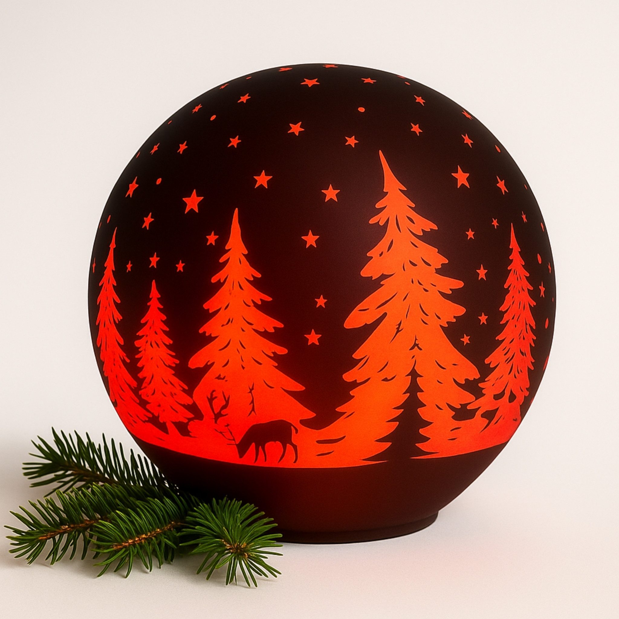 matches21 HOME & HOBBY Dekolicht LED Glaskugel Rot Ø 10 cm, Weihnachtsdeko mit Timer, LED, fest integriert, Warmweiß, Leuchtkugel mit Wintermotiv, batteriebetriebene Weihnachtsdeko