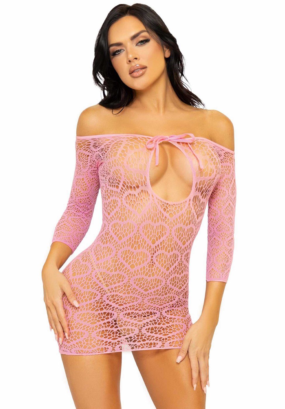 Herz-Muster Leg - Avenue Minikleid Netz-Kleid mit rosa