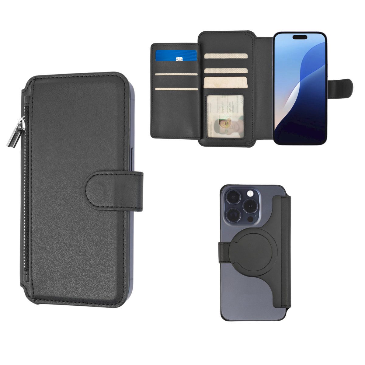 4smarts Flip Case Universal Magnet Wallet CoinCaddy L, MagSafe UltiMag Portemonnaie, RFID Schutz, iPhone 12, 13, 14, 15 Serie