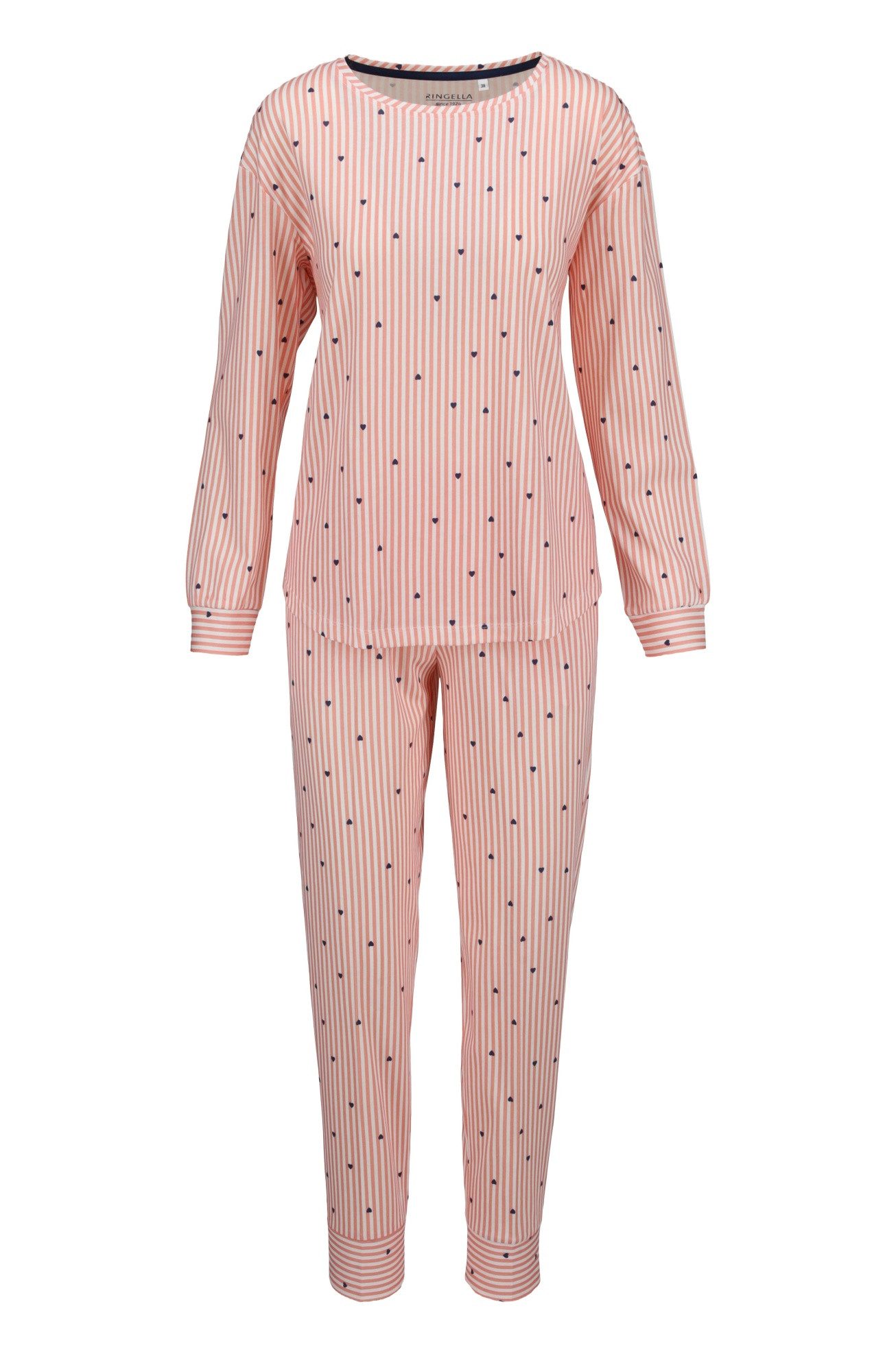 Ringella Pyjama Langarm mit Streifendessin und kleinen Herzen (2 tlg) Reine Baumwolle in Single Jersey-Qualität