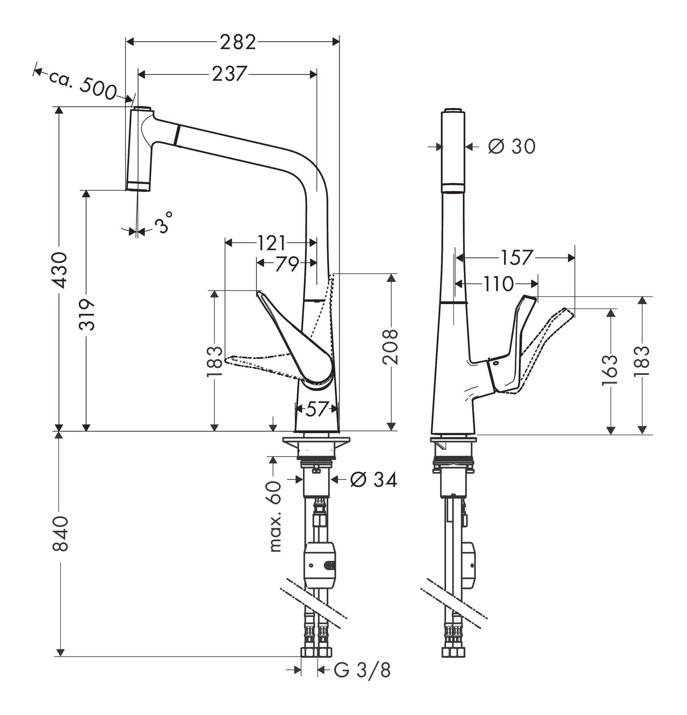 2jet - 320 Metris mit Chrom Küchenarmatur Einhebel-Küchenmischer Ausziehbrause M71 hansgrohe