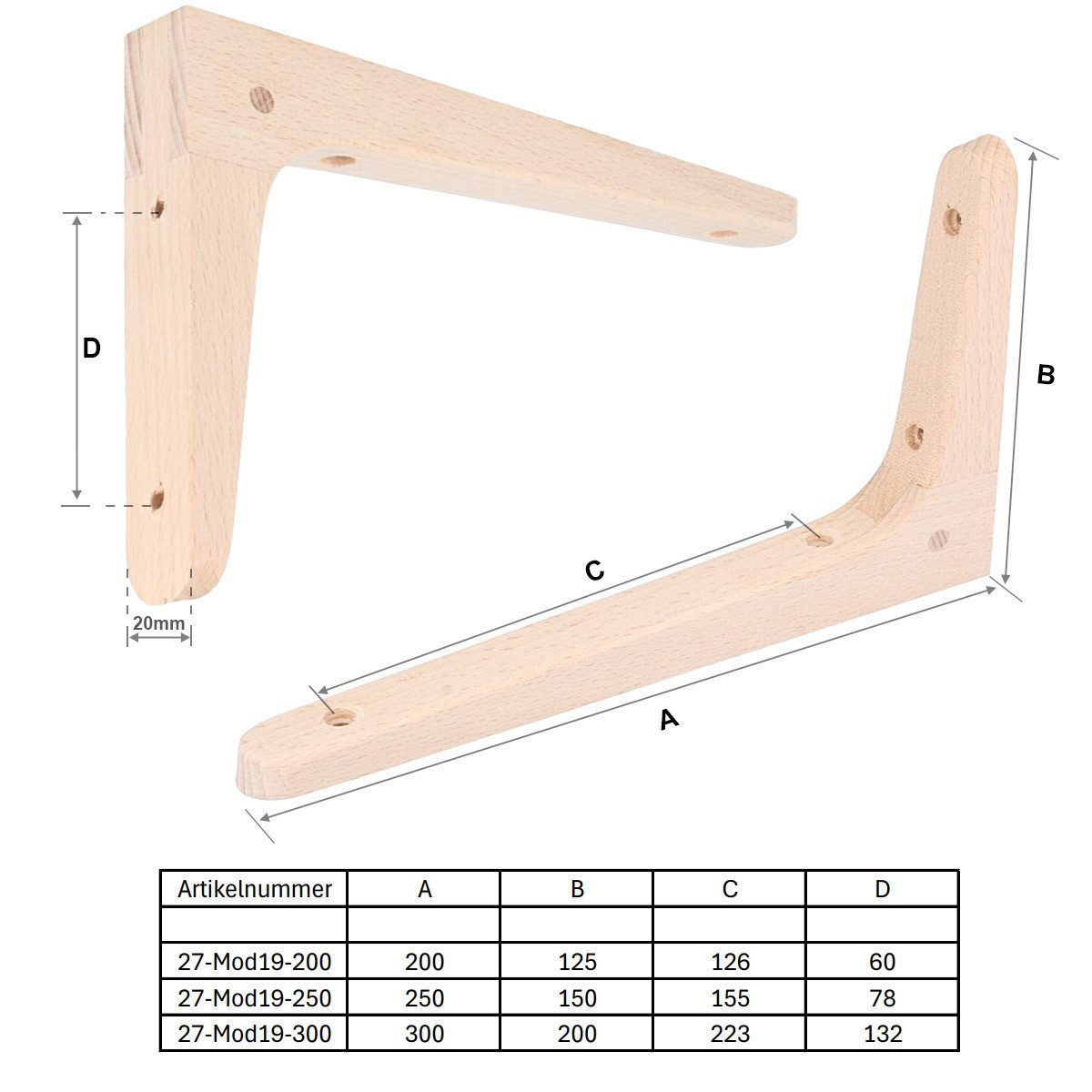 MS Beschläge Wandregalhalter Holzkonsole Buche Regalhalter Regalwinkel Hartholz, Holzwinkel kann individuell bearbeitet und beschichtet werden – Bild 3 von 3