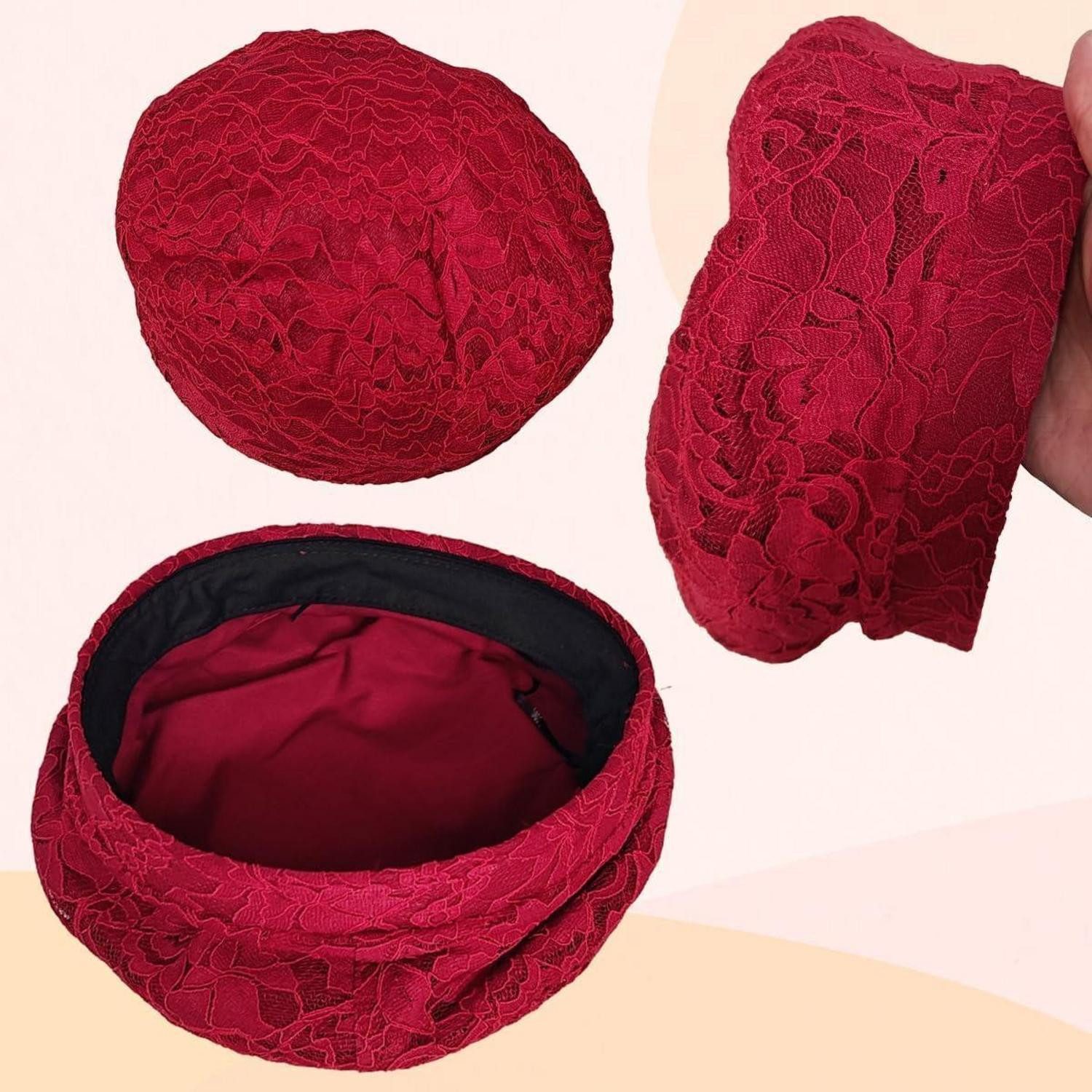 LuxusKollektion Baskenmütze Baskenmütze Damen Beret Spitze Künstlerhut Einheitsgröße Weinrot