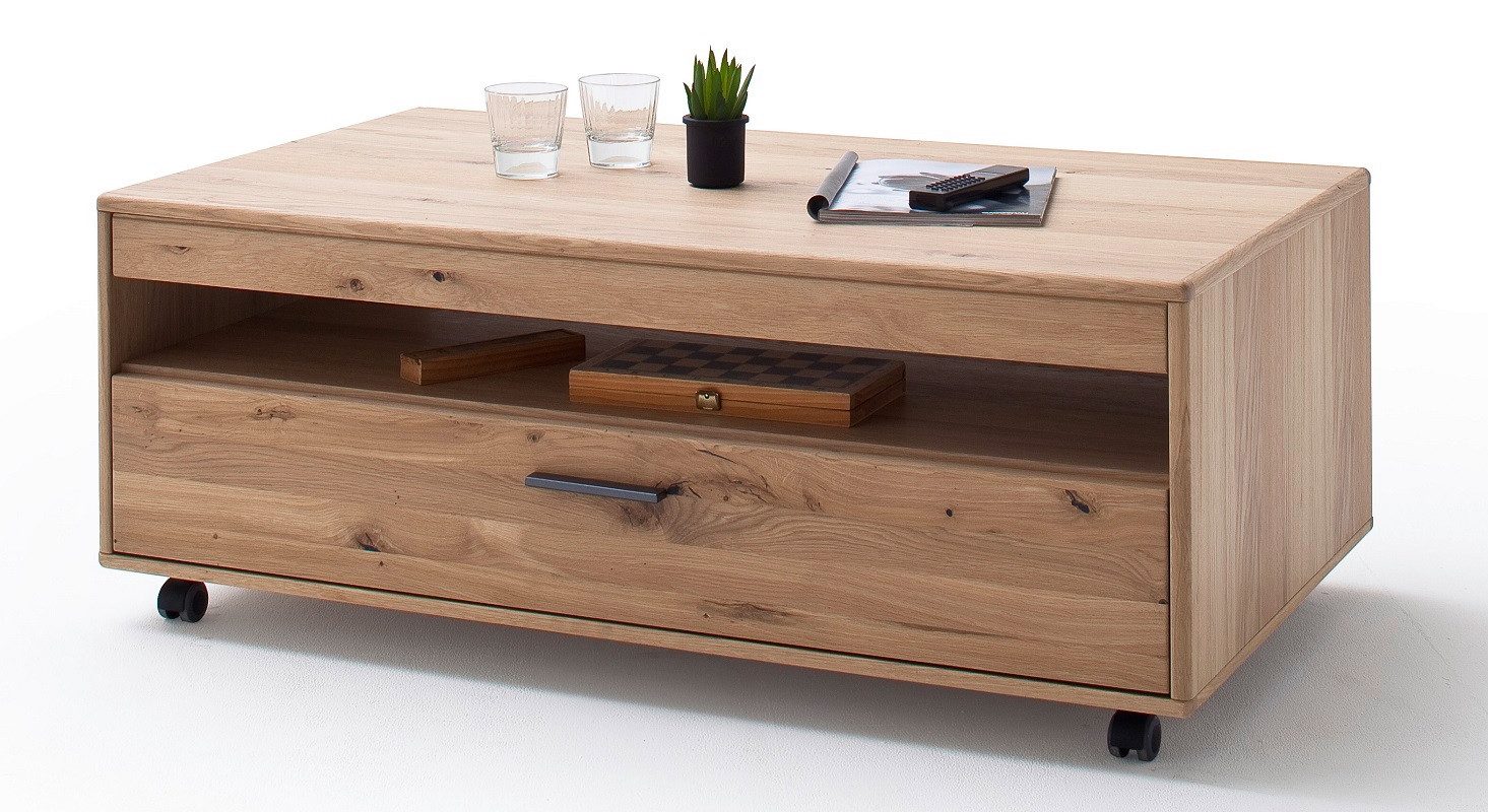 MCA furniture Couchtisch Couchtisch Portland, aus Rollen, 115x65, Asteiche Bianco (No-Set), Breite 115 cm,Tischplatte aus Holzwerkstoff