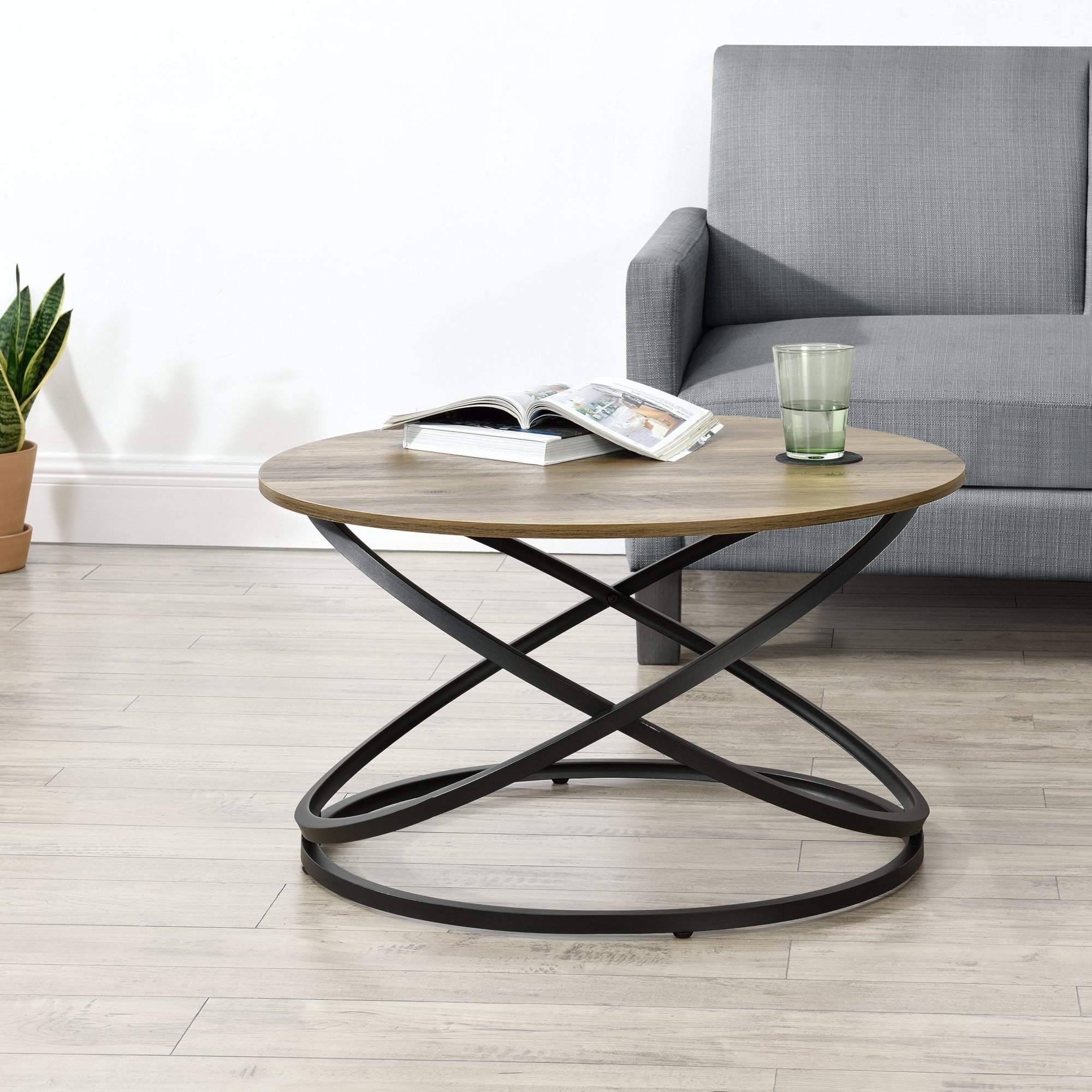 en.casa Couchtisch, »Dunedin« Wohnzimmertisch rund Holzoptik günstig online kaufen